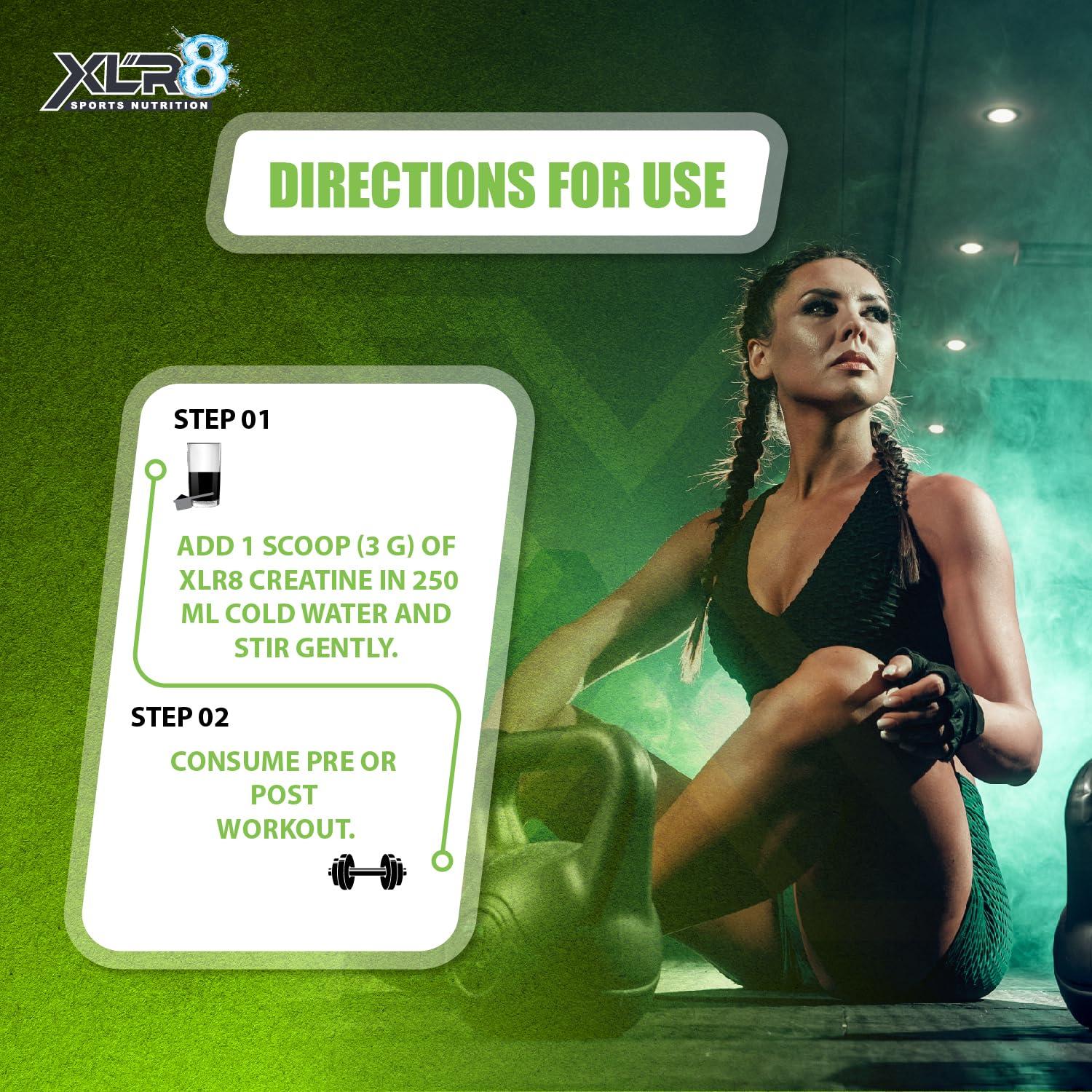 XLR8 XLR8 Creatine Monohydrate Powder Micronized | Unflavored, 250g (83 Servings) | Pre & Post Workout Supplement for Men & Women | Supports Muscle Growth & Energy