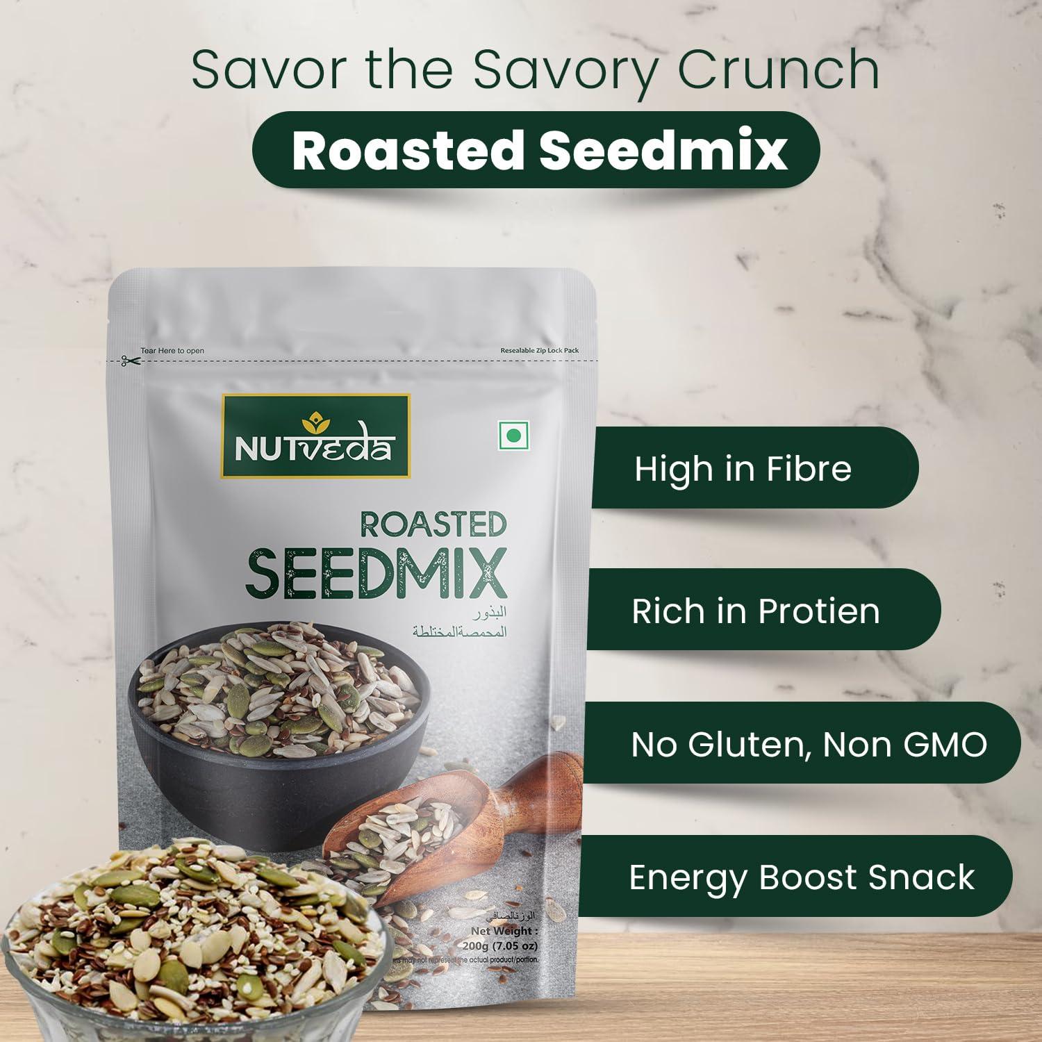 NUTVEDA NUTVEDA Roasted SEEDMIX 200g - Ready to Eat | Pumpkin Seeds | Sunflower Seeds | Muskmelon Seeds | Flax Seeds