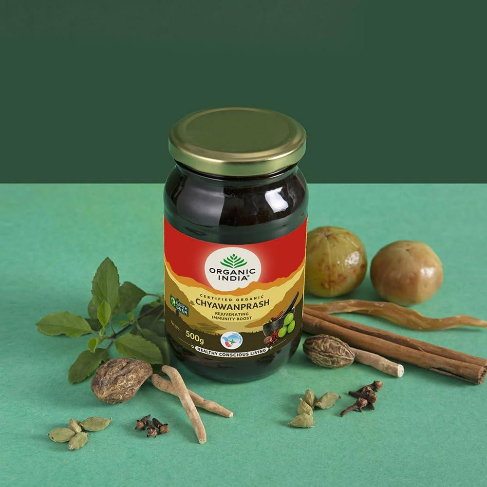 ORGANIC INDIA A TATA Product Organic India Chyawanprash - 500g, Ayurvedic Blend with Vitamin C, Boosts Immunity, Enhances Strength & Stamina, Supports Digestion, Promotes Healthy Skin & Hair, Relieves Cough & Cold