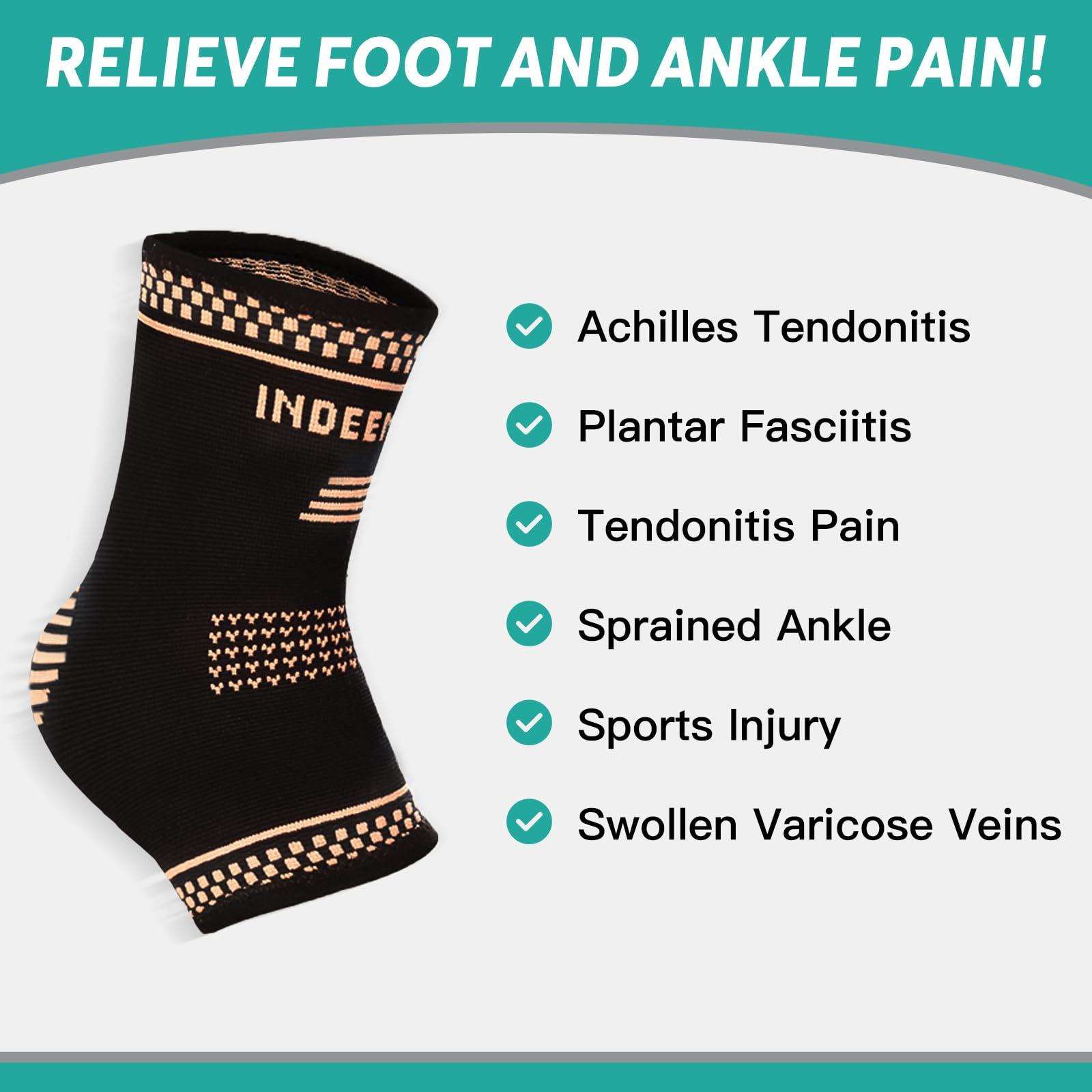 INDEEMAX INDEEMAX Ankle Brace for Men and Women, Copper Infused Ankle Compression Sleeve Ankle Support Brace for Sprained Ankle, Plantar Fasciitis, Running, Foot Pain Relief, Achilles Tendonitis (XL)
