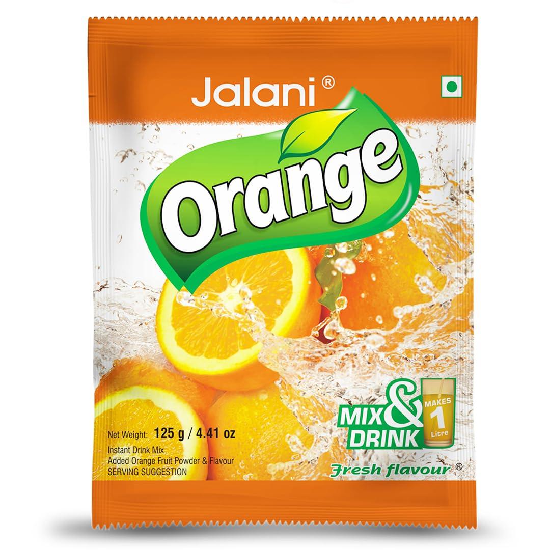 Generic Jalani Orange Juice Powder Concentrate | Instant Beverage mix powder for making tangy Orange drink | Makes 1 Litre | A++ Grade, 125g x 3Pcs