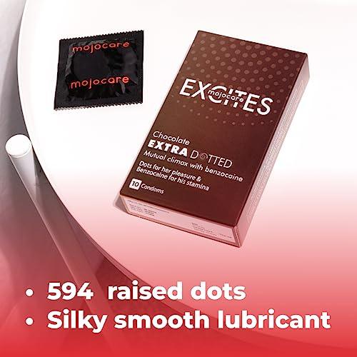 Mojocare Mojocare Excites Extra Dotted Chocolate Condoms for Men - 10 Sheets | Enhanced Stimulation | Improve Endurance | Extra Lubrication | Chocolate Flavor | 598 Dots