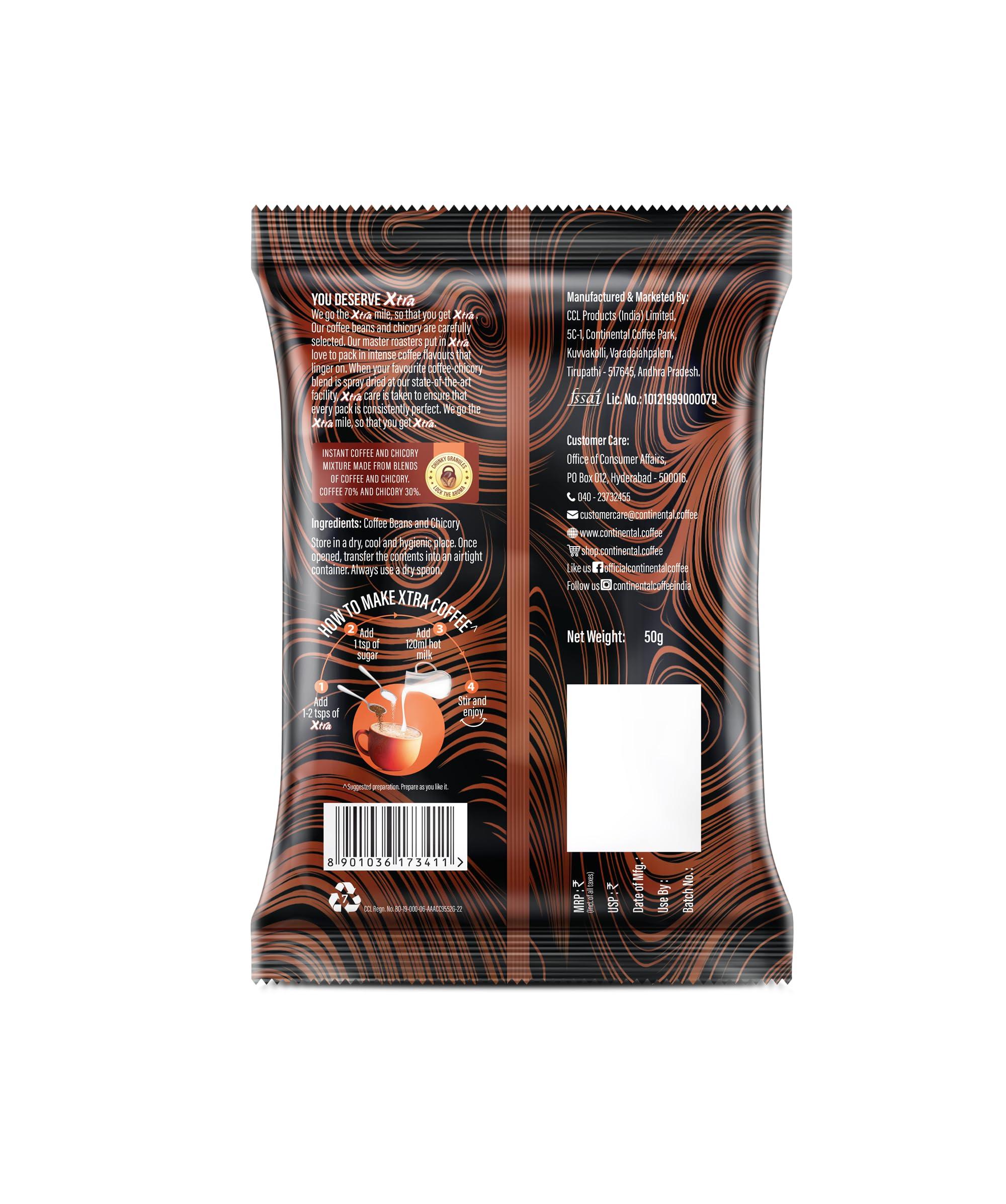 Continental Coffee Continental Coffee Xtra Instant Coffee Powder 50G Pouch | Pack Of 4 | Strongest Instant Coffee | 200 Gram (50G * 4 Pouches)