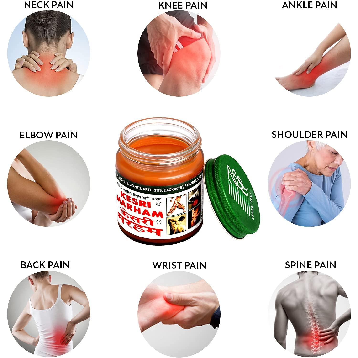 KESRI MARHAM Kesri Marham Ayurvedic Pain Relief Rub Massage Balm for Headache, Back Pain, Muscle,Joint & Knee Pain, Sports & Gym Non-Sticky Fast Absorption-Pack of 4 (each 12g)