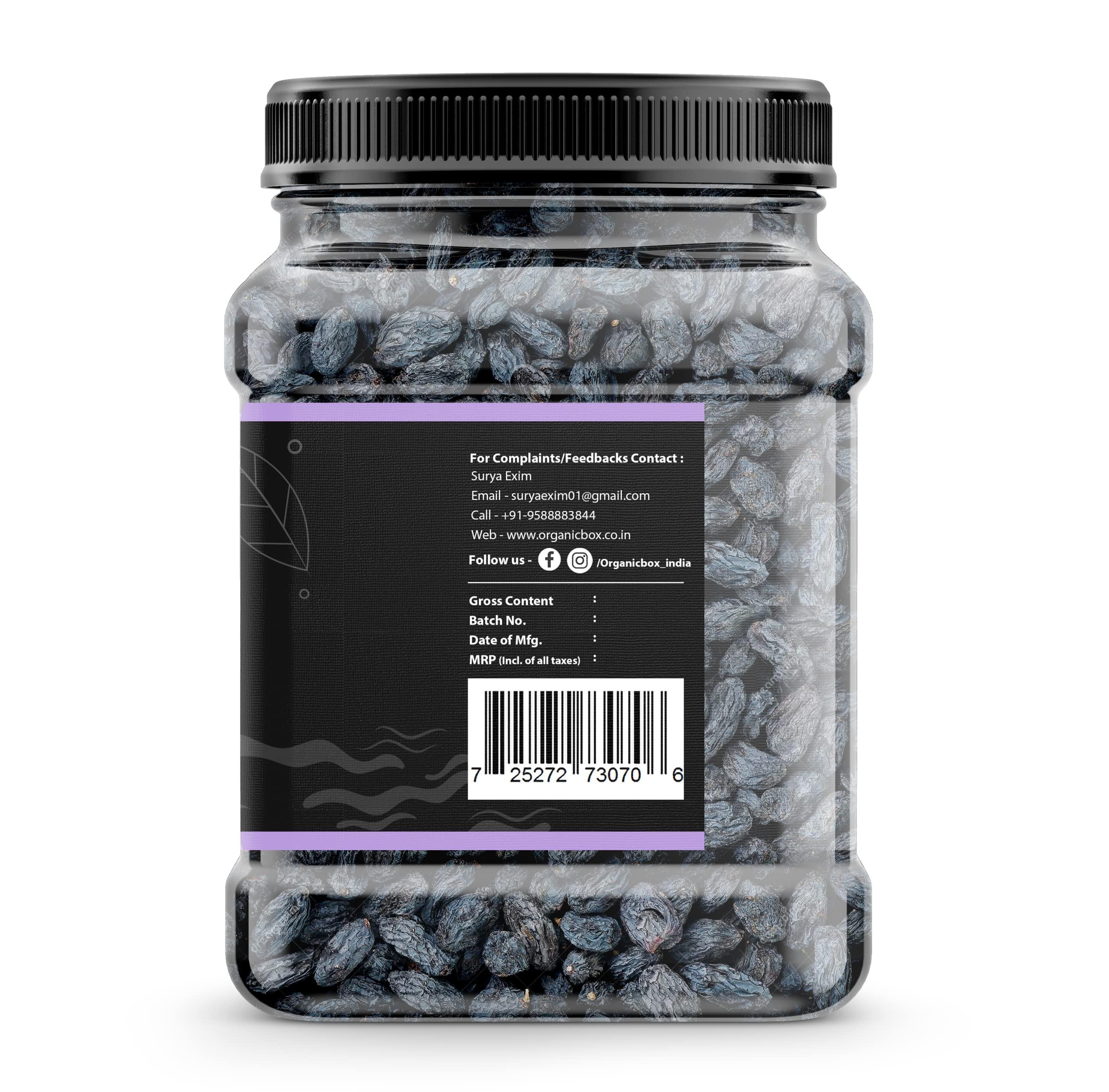 Organic Box Organic Box Afghani Seedless Black Raisins, (Value Pack Jar), Dry Fruits Kismis for Every Occasion and Gift, Healthy Routine Diet - Dry Fruit (500 gram) - Diwali Gift Pack