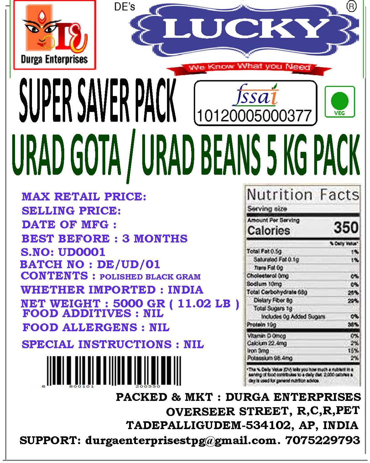 DE\'S LUCKY SUPER SAVER PACK/URAD GOTA WHOLE, WHITE URAD BEANS, URAD BEANS ROUND, URAD DAL,