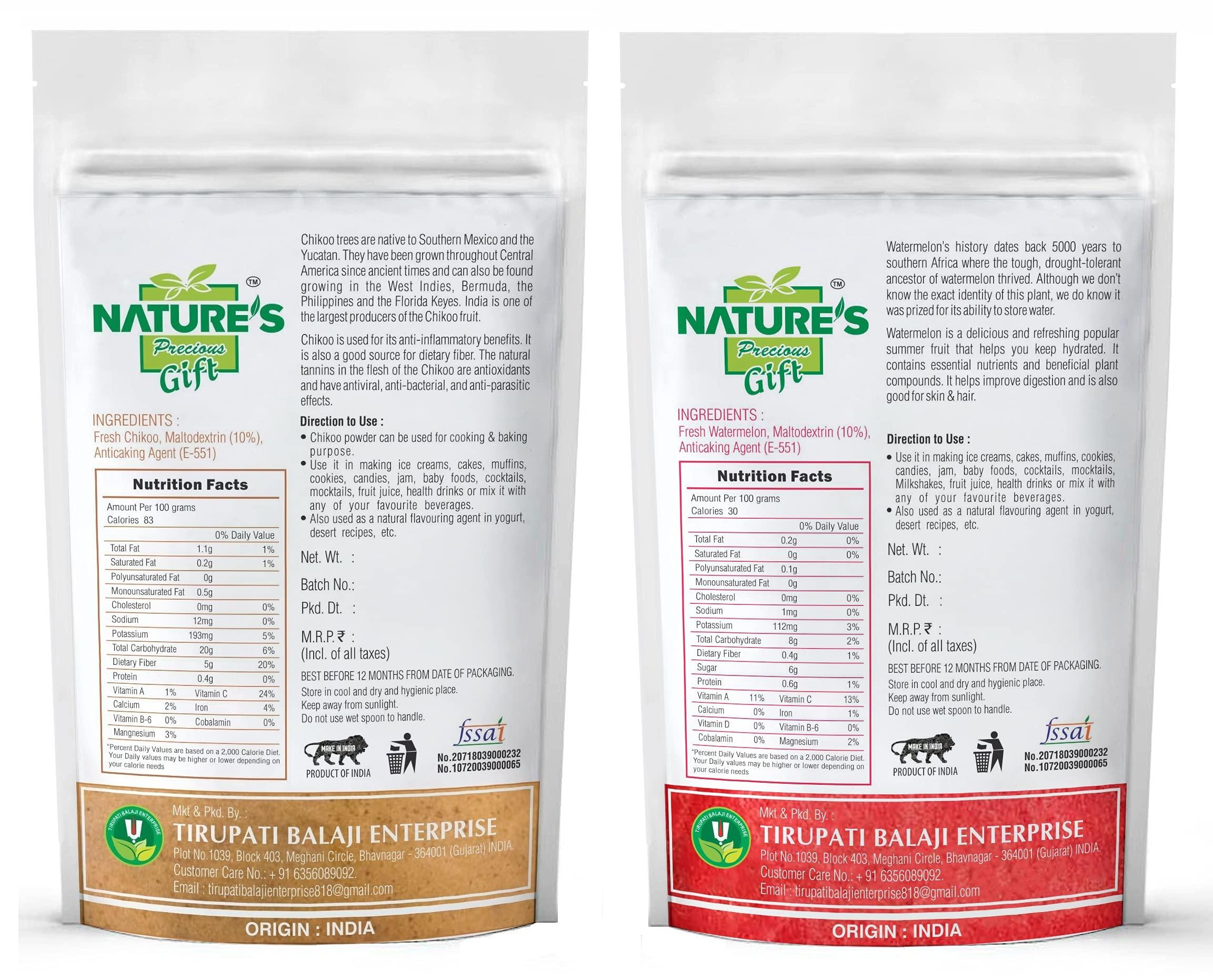 NATURE'S GIFT - FOR THOSE WHO CARE'S NATURE\'S GIFT - FOR THOSE WHO CARE\'S Chikoo Powder & Watermelon Fruit Powder - 100 GM Each (Super Saver Combo Pack)
