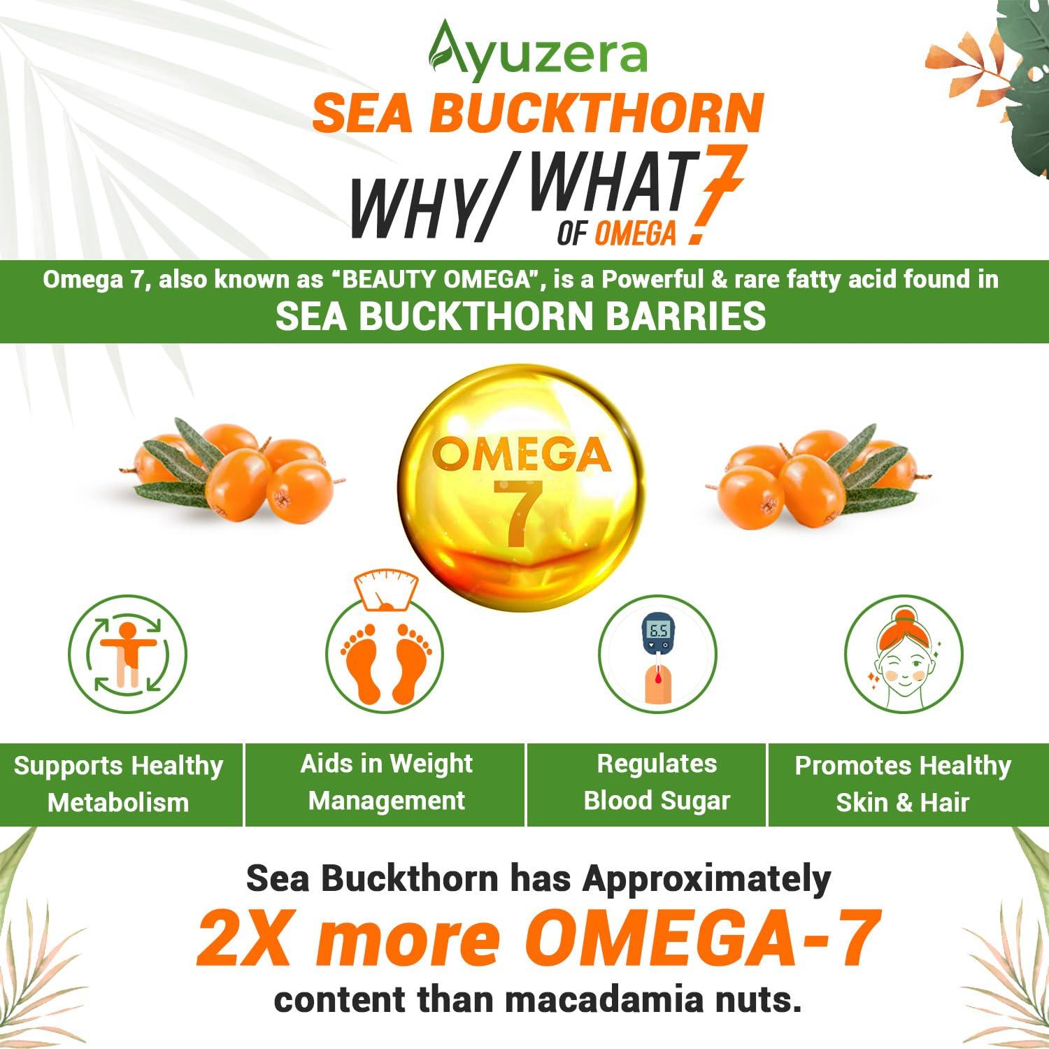 Ayuzera Ayuzera Himalayan Sea Buckthorn Pulp 300ml | Plant Based Vegan Omega 3, 6, 7 and 9 | Vegetarian Liquid Supplements | No Fish Oil | Veg, Natural & Organic | Makes up to 50 Glass Juice | Rich in Omega 7, Antioxidants, Vitamins | (900ml Pack Of 3)