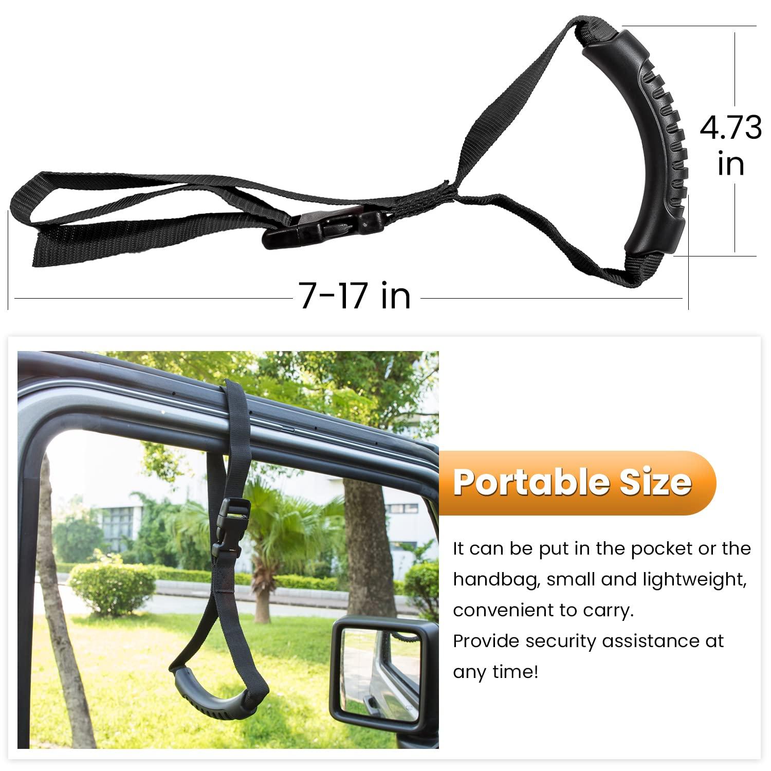 E-cowlboy E-cowlboy Auto Cane Car Grab Handle Adjustable Standing Aid Safety Handle Vehicle Support Portable Nylon Grip Handle Car Assist Device Black (2 Pack)