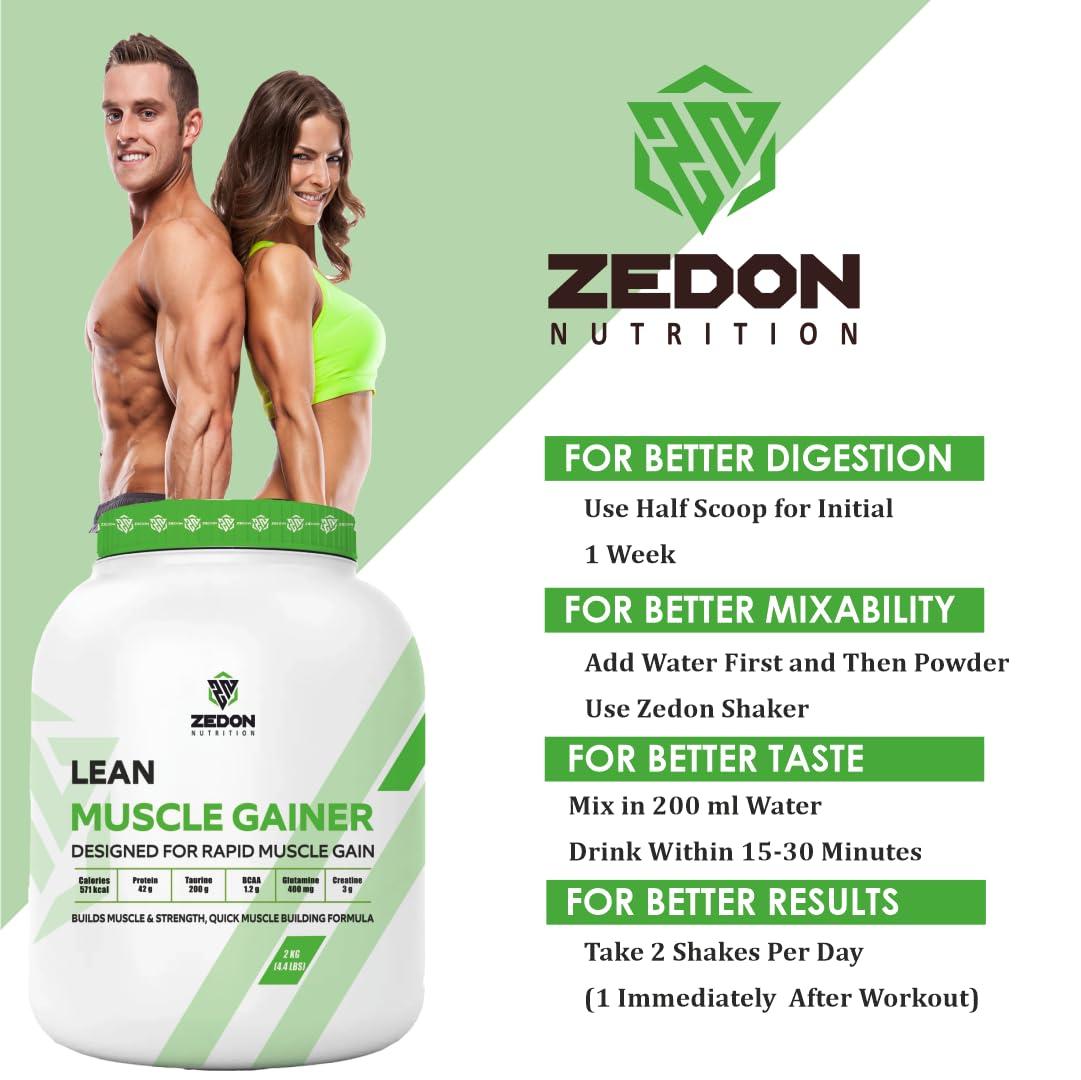 Zedon Nutrition Zedon Nutrition Lean Muscle Gainer | 42g Protein, Creatine, BCAA, Glutamine, Taurine | Muscle Building Whey Protein Powder Supplement for Men & Women (Coffee, 2KG)