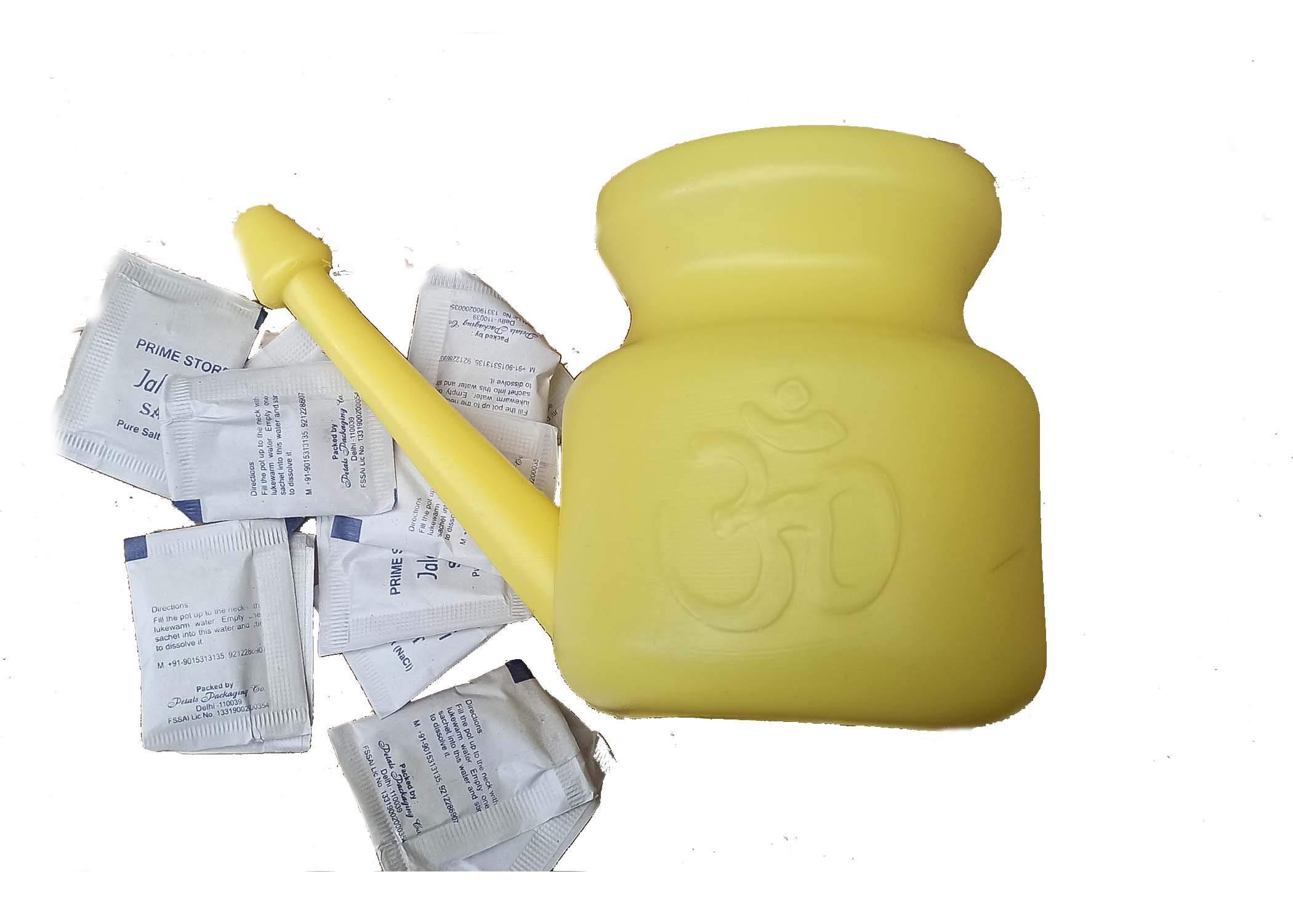 PRIME STORE INDIA PRIME STORE INDIA india yellow durable jal neti pot om printed with 10 jal neti salt 450 ml