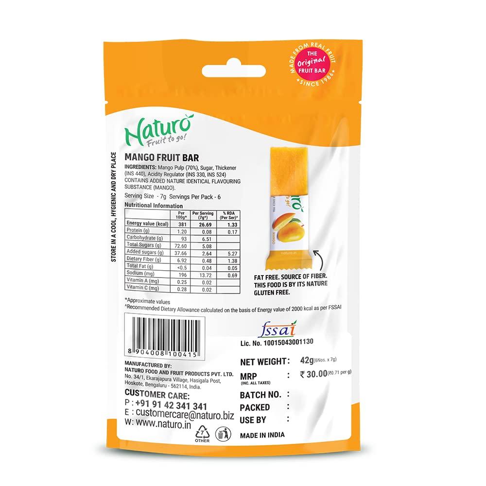 Naturo Naturo Mango Fruit Bars X 6 Pack (12 Fruit Bars per Pack) | Pack of 6 | Real Mango Fruit Candy | No Preservatives, Artificial Colour or Flavours