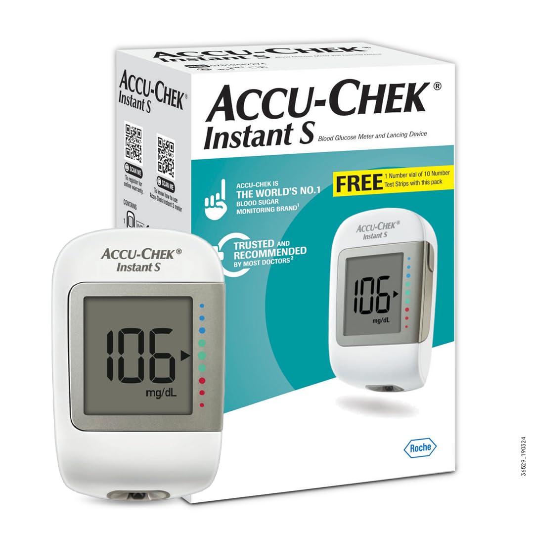 Accu-Chek Accu-Chek Instant S Blood Glucose Glucometer Kit with Vial of 10 Strips, 10 Lancets and a Lancing Device Free for Accurate Blood Sugar Testing