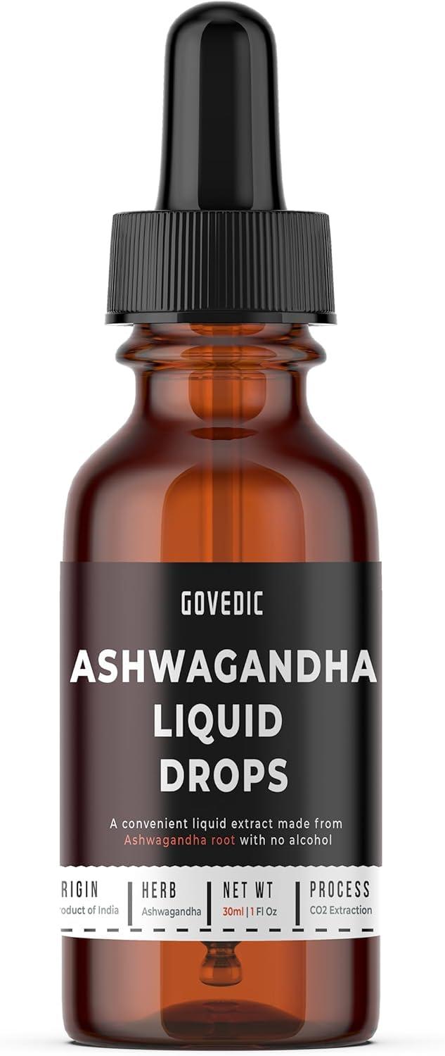 Govedic Ashwagandha Liquid Drops Concentrated 30ml Pack of 1 | 60 Servings of 500mg Organic Root Tincture Extract Supplement | High Potency & Fast Absorption
