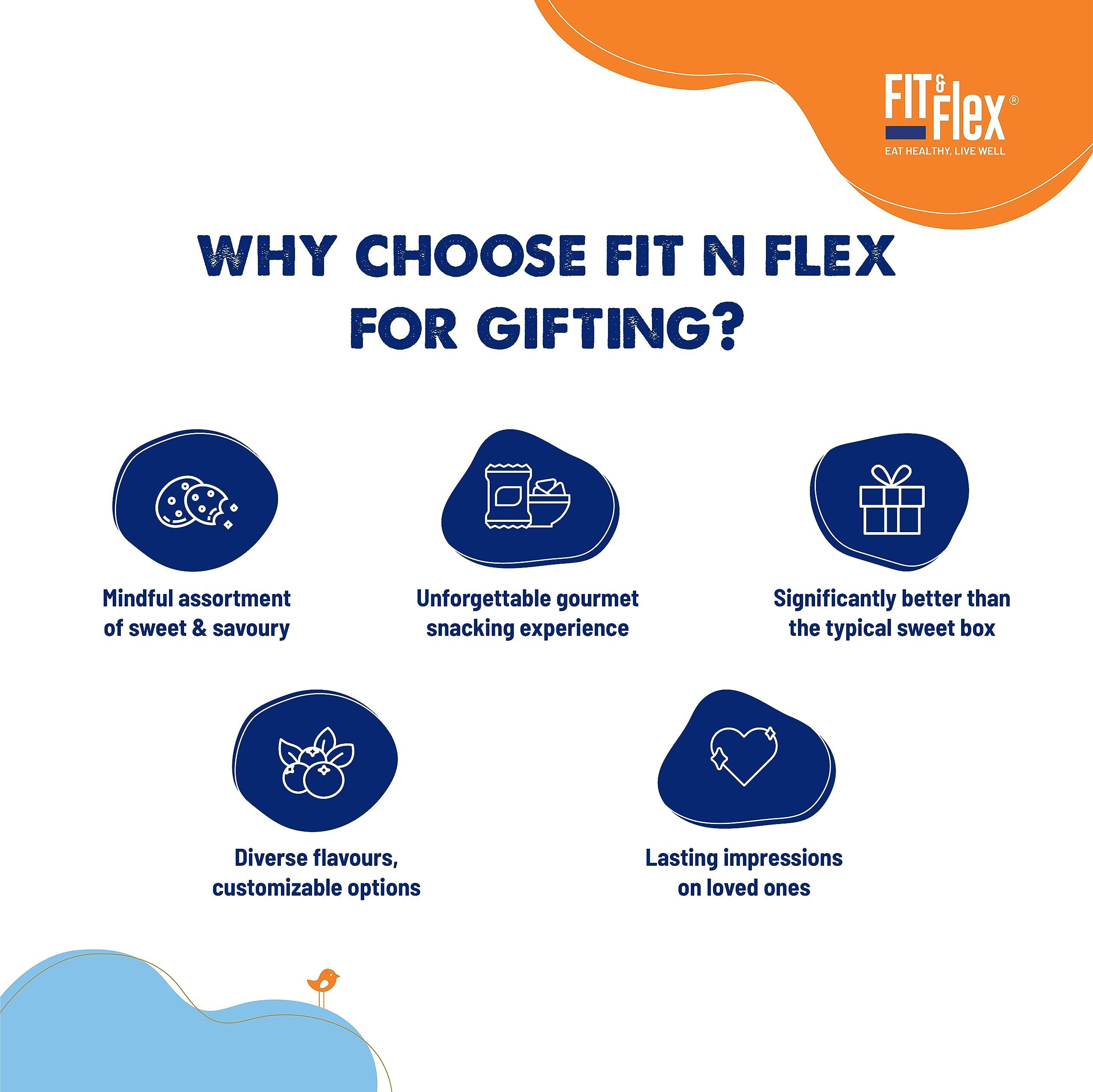 FIT & FLEX Fit & Flex Healthy Gift Box For Rakhi, Assorted Pack of Premium Snacks (Granola, Muesli, Chocolates & Namkeen) | As Seen on Shark Tank India | Pack of 8