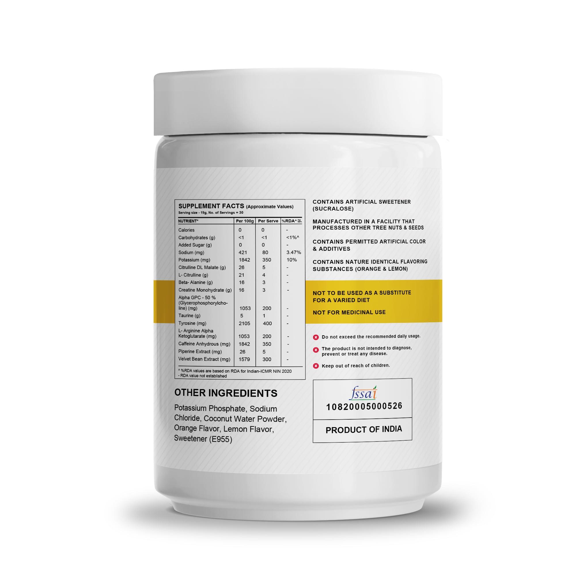 Wellcore Wellcore-God Mode Pre Workout Supplement Powder(570Grams, 30 Servings) Not For Beginners & Intermediate Lifters Valencia Orange High Stim Pre Workout With Nootropics & Creatine