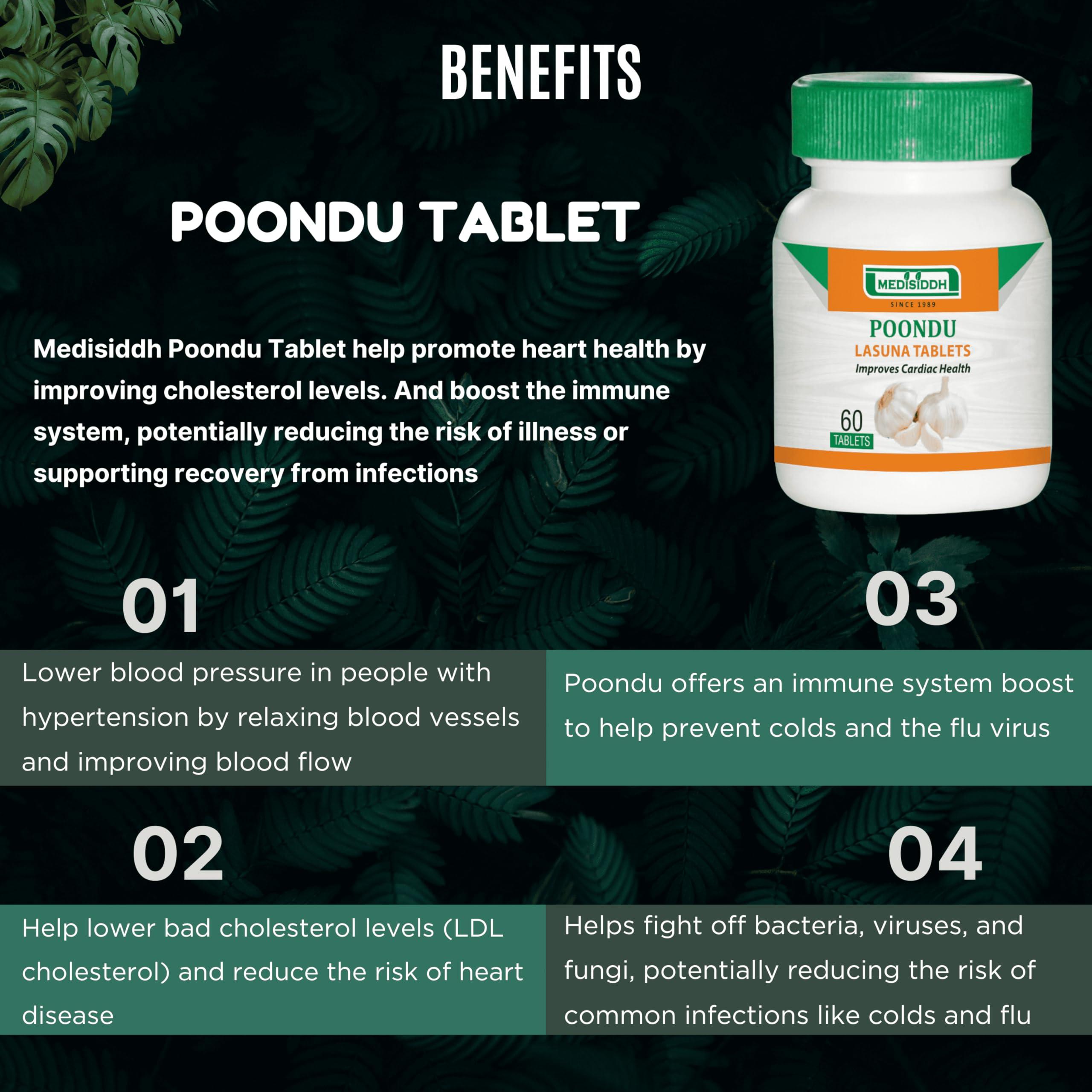 MEDISIDDH Medisiddh Poondu Tablet 60 No\'s, Allium sativum, Vellulli, Nelluthulli, Vellaipoondu, Vellulli, Tellapya, Tellagadda, Lahsan, Seer,Throat infection,Cholestrol,Promotes Digestion.
