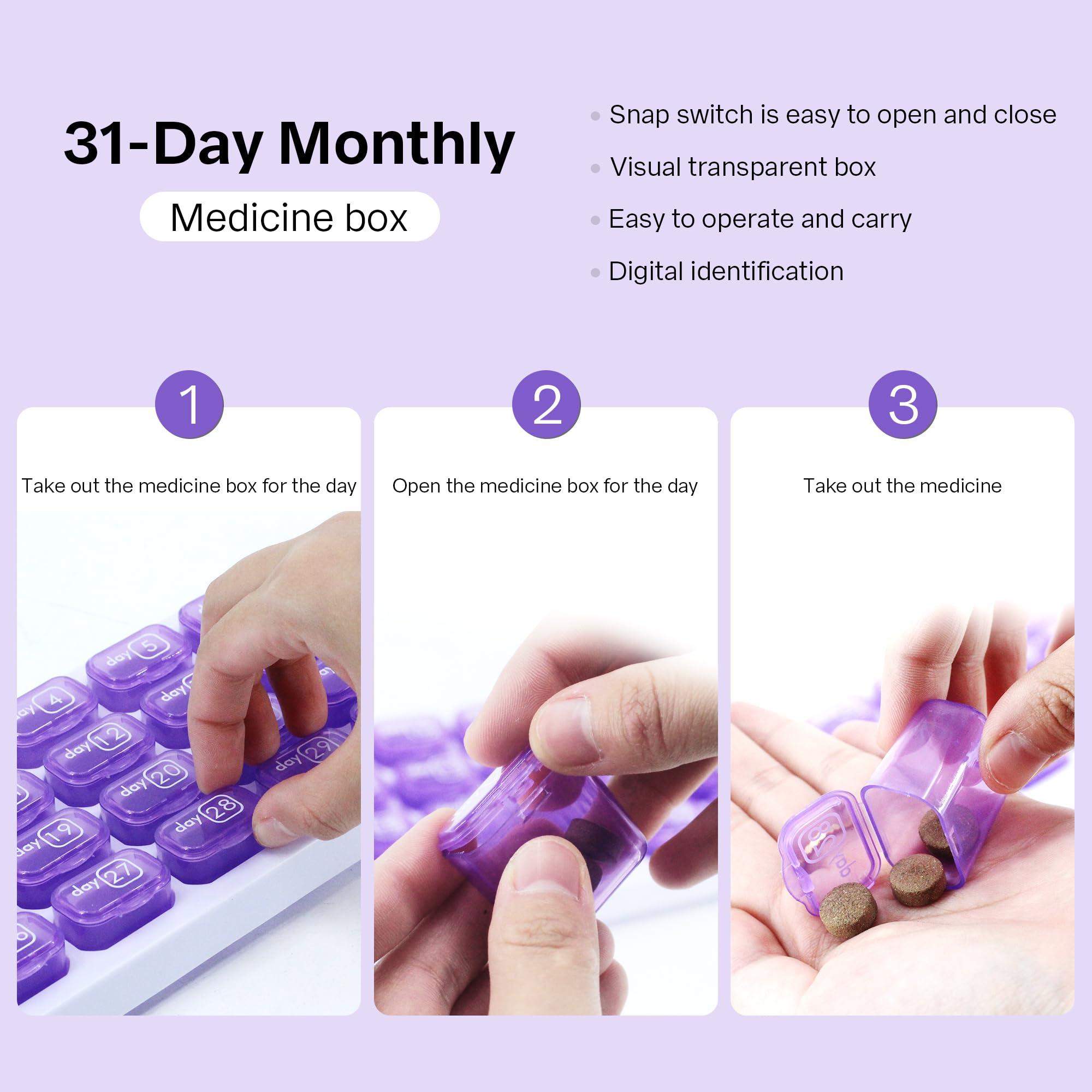 UHZBTEC UHZBTEC Monthly 31 compartments Pill Organizer Day Pill Organizer for Medicine Vitamin Holder Container (Purple)