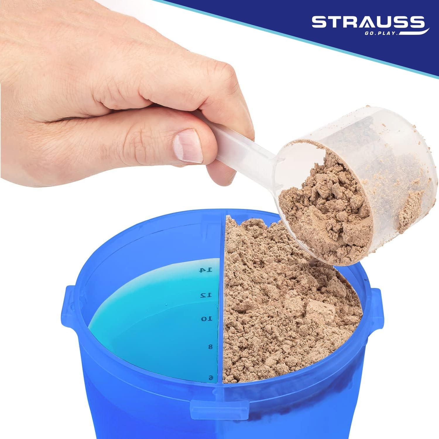 STRAUSS STRAUSS Dual Shaker Pro | Pre & Post Protein Shake On the Go | Leakproof and BPA-Free Material | Dual Shaker Bottle | Protein Shaker Bottle for Gym | Suitable for Both Men and Women, 700ml,(Blue)
