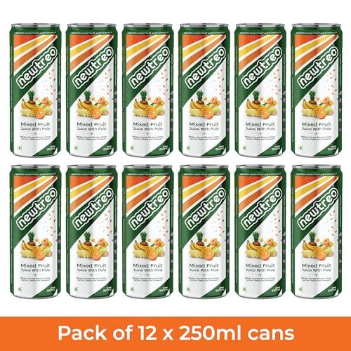 Newtreo Newtreo Mixed Fruit Juice With Pulp | Imported from Vietnam | Mango, Orange, Banana, Guava, Apricot, Peach & Pineapple Juice | 12 x 250ml cans | No Concentrates or preservatives added