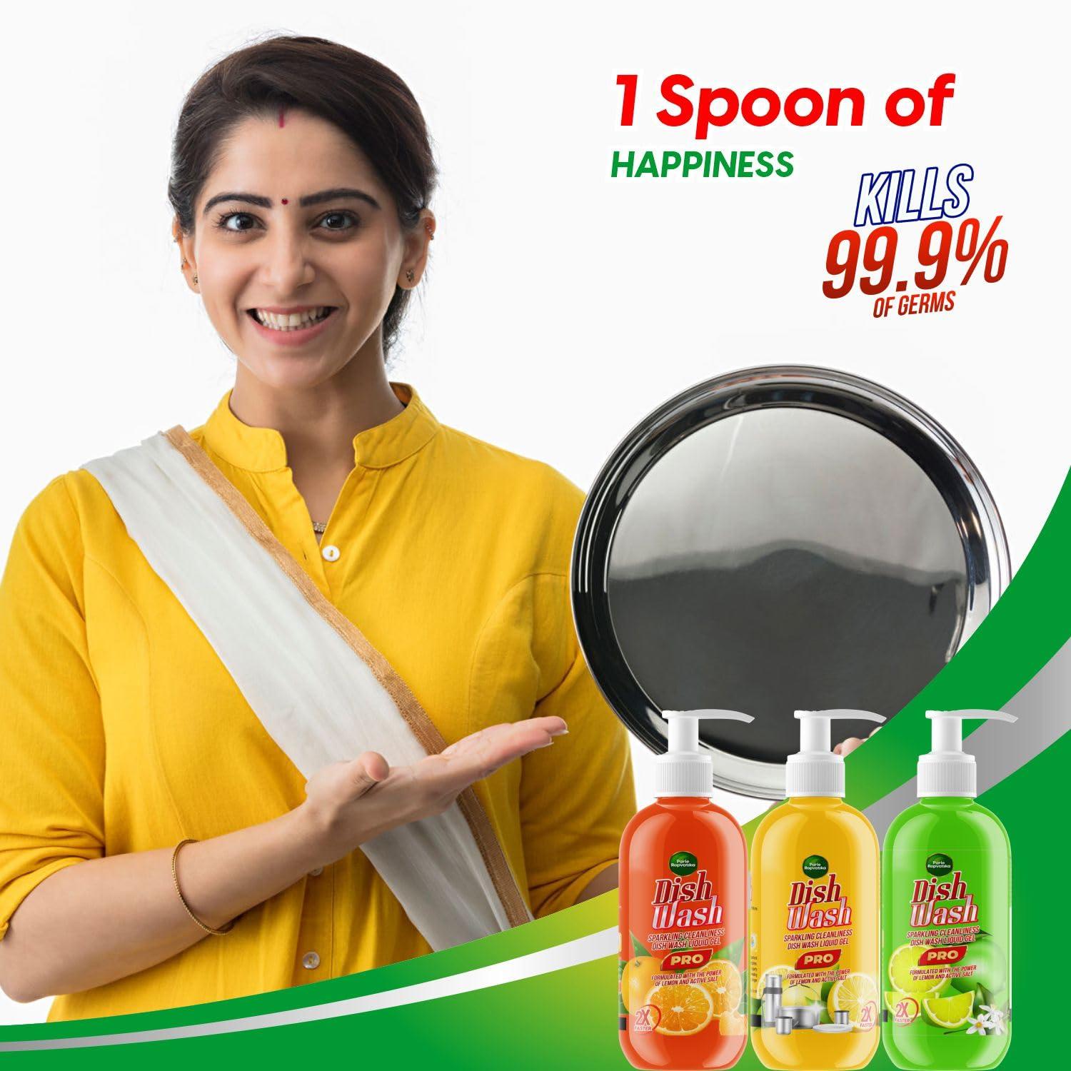 Parle Ropvatika Parle Ropvatika SparkleClean Dishwash Liquid Gel 1 Liter - Pack 3 Refill (1 Liter Pack 3, Orange (1) Lemon Yellow (1) Lemon Green (1))