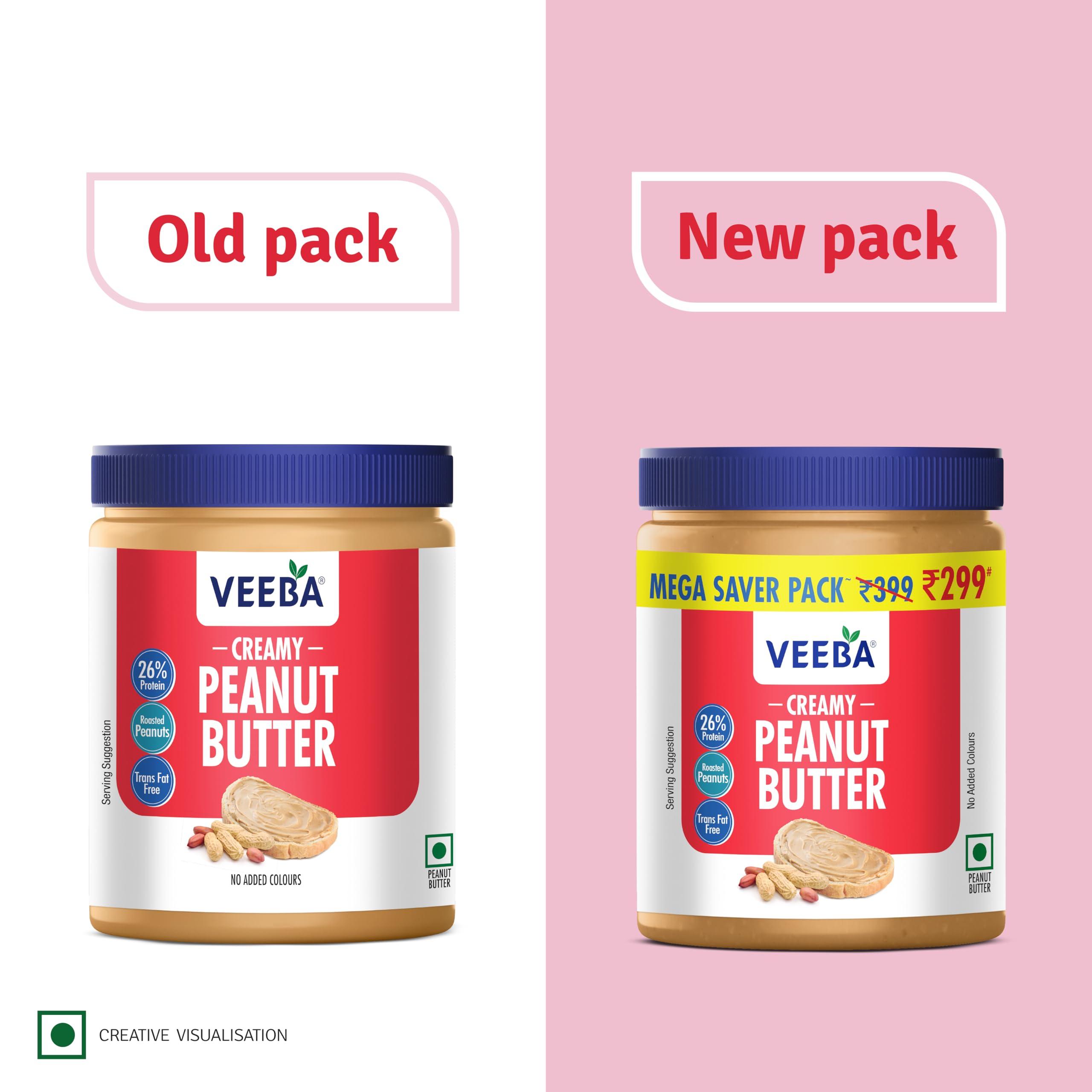 VEEBA Veeba Creamy Peanut Butter| High Protein | Naturally Gluten Free | Vegan | Trans Fat Free | No Added Preservatives | No Added Colour & Flavour | Non GMO | 925g