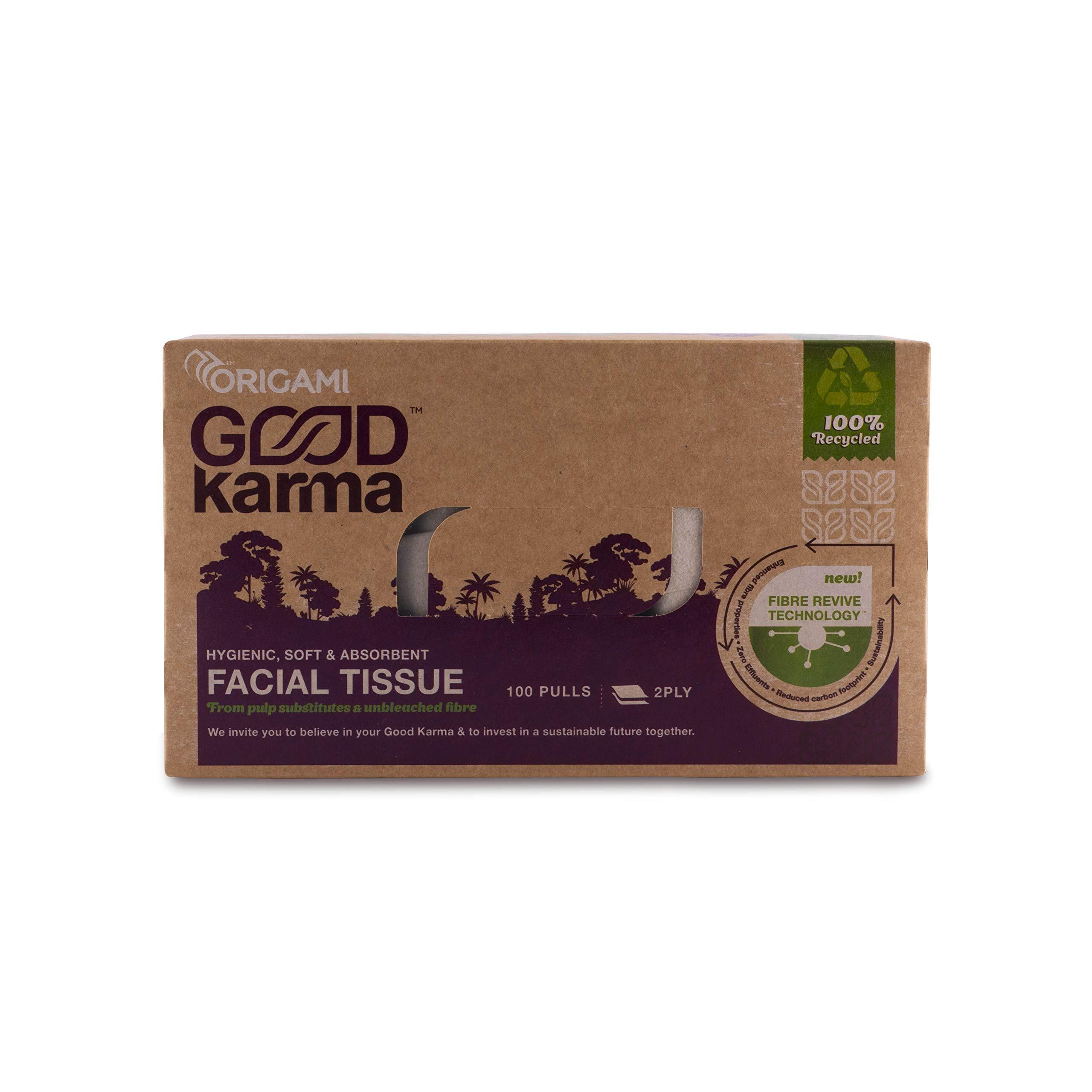 Origami Origami Good Karma 2 Ply Eco-Friendly Unbleached Facial Tissue Box | Car Tissue - Pack of 4 (100 Pulls Per Box, 400 Sheets)