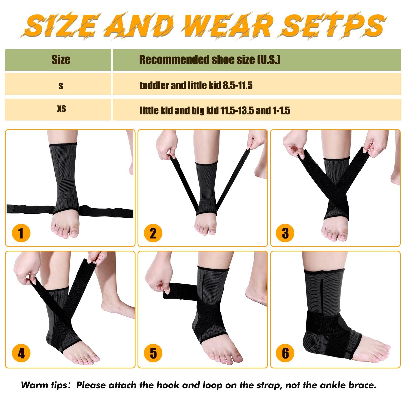 Tarpop 1 Pair Ankle Brace for Kids Compression Ankle Sleeves Adjustable Foot Support Brace Elastic Ankle Guard for Children Boys Girls Sports Running Jogging Dance Fitness Gymnastics (X-Small)