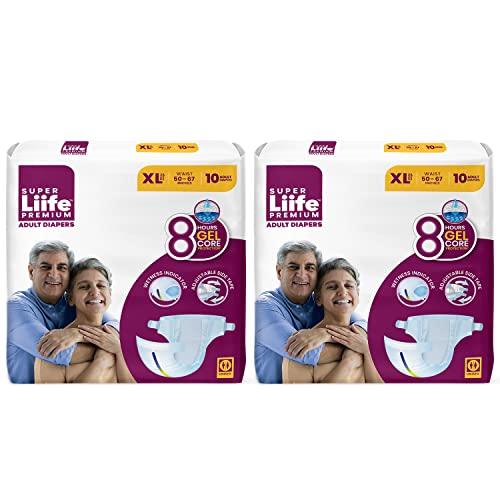 SUPER Liife Super Liife Taped Style Adult Diaper, Unisex |Extra Large- 20 Count (127-170 cm | Waist 50-67 Inches) | 8 Hours Gel Core Protection | Rash Free and Odourless | Wetness Indicator
