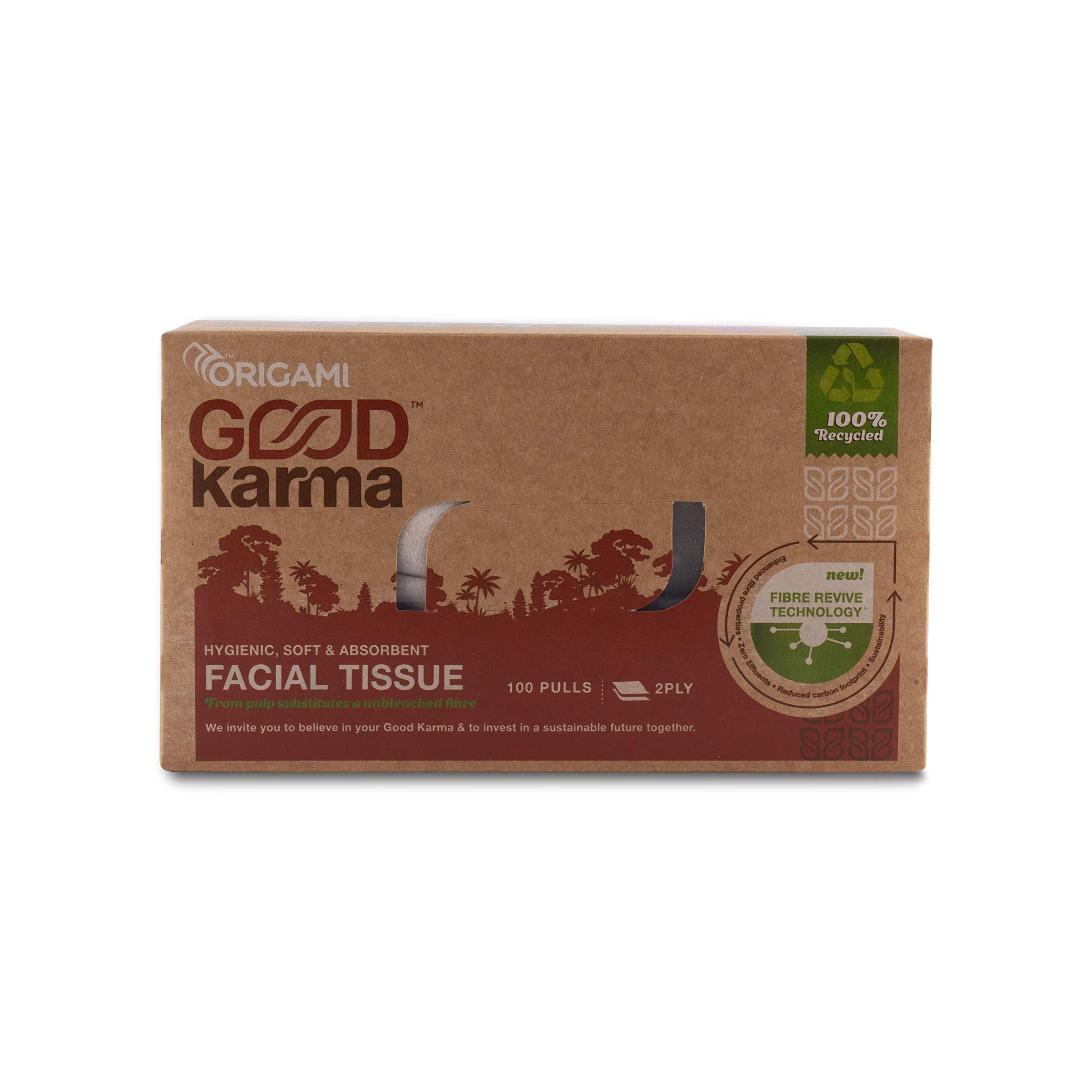 Origami Origami Good Karma 2 Ply Eco-Friendly Unbleached Facial Tissue Box | Car Tissue - Pack of 4 (100 Pulls Per Box, 400 Sheets)
