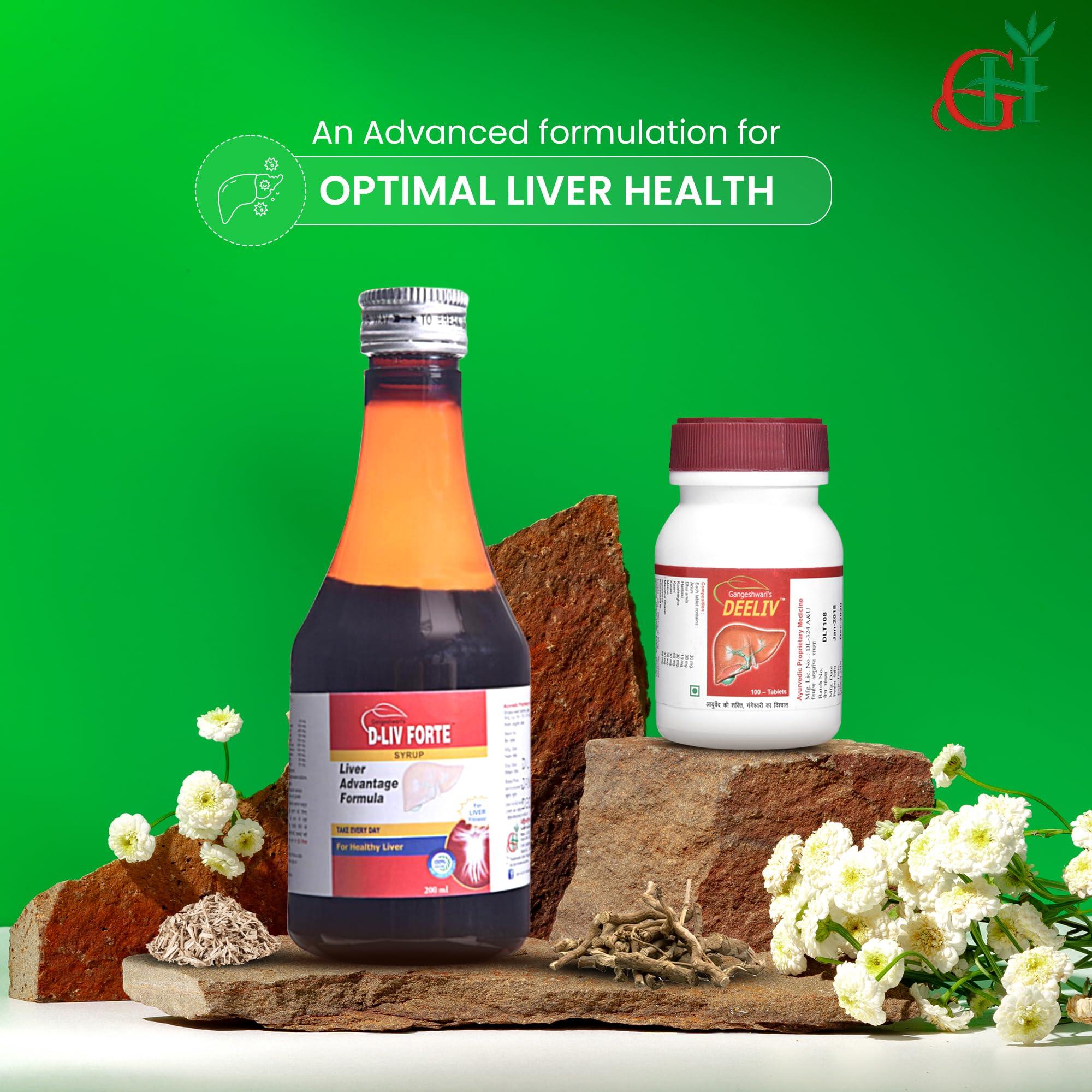 Gangeshwari Herbals D-Liv Forte Syrup-200ML (2Pcs.) & D-Liv Tablet 100Tb. Combo I Enriched with Gokhru, Punernanva