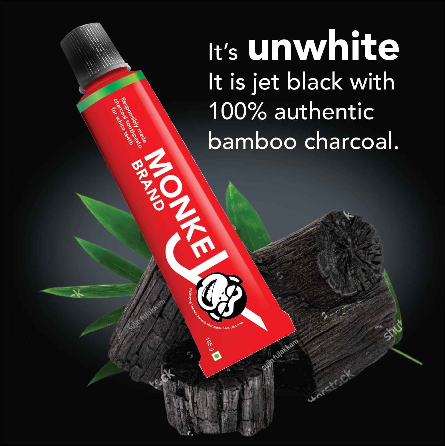 Nogi Nogi Monkey Brand Charcoal Toothpaste (Since 1911). Whitening Stain Removal Ayurvedic Toothpaste For Total Oral Care. Herbal Flouride-Free Toothpaste For All Age Groups-185G(Pack Of 4)