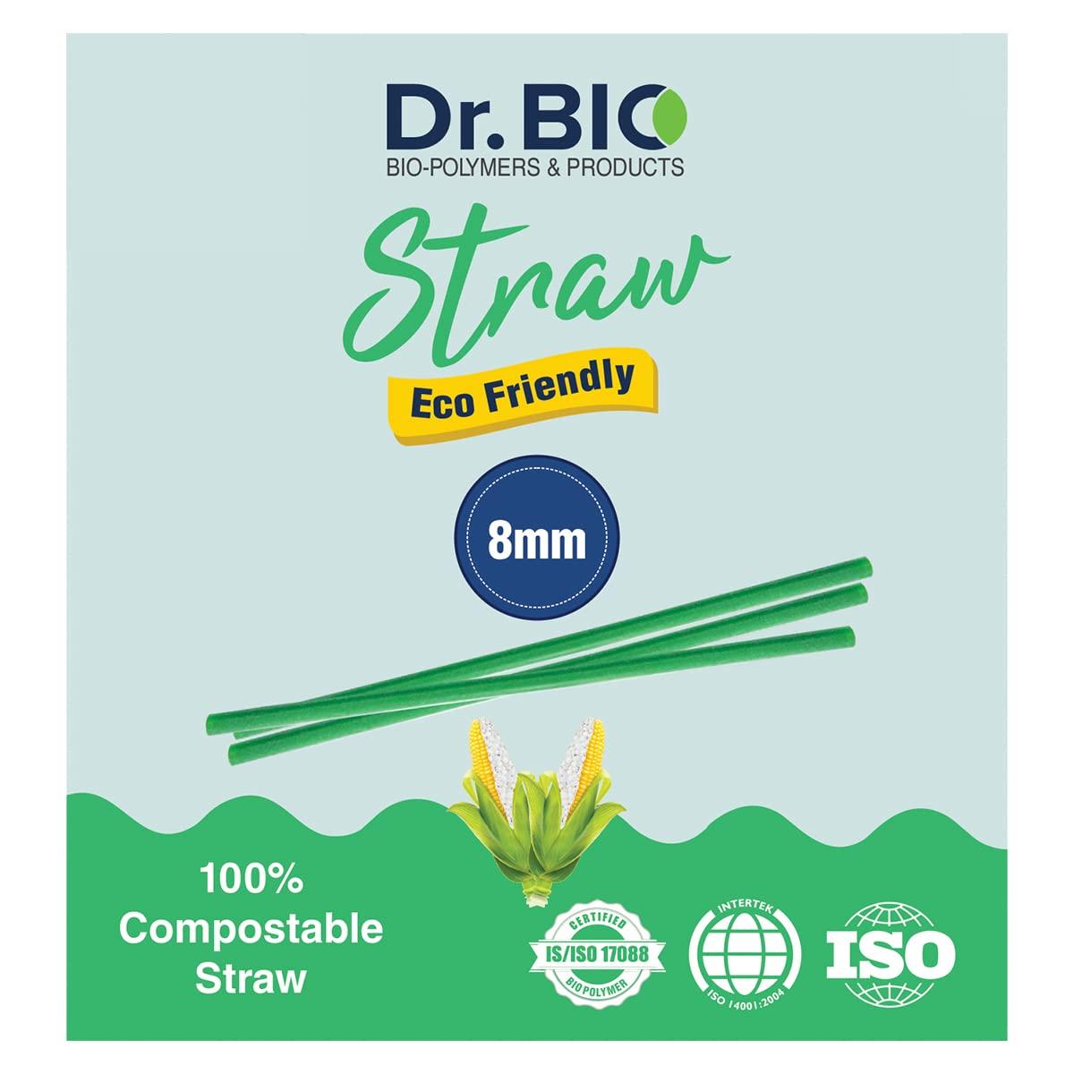 Dr. Bio Dr. Bio Biodegradable Compostable Straw 200Pieces Eco Friendly, Thick Quality, Made of Corn Starch | 2.25 cm x 19 cm | 8 mm (Pack of 2)