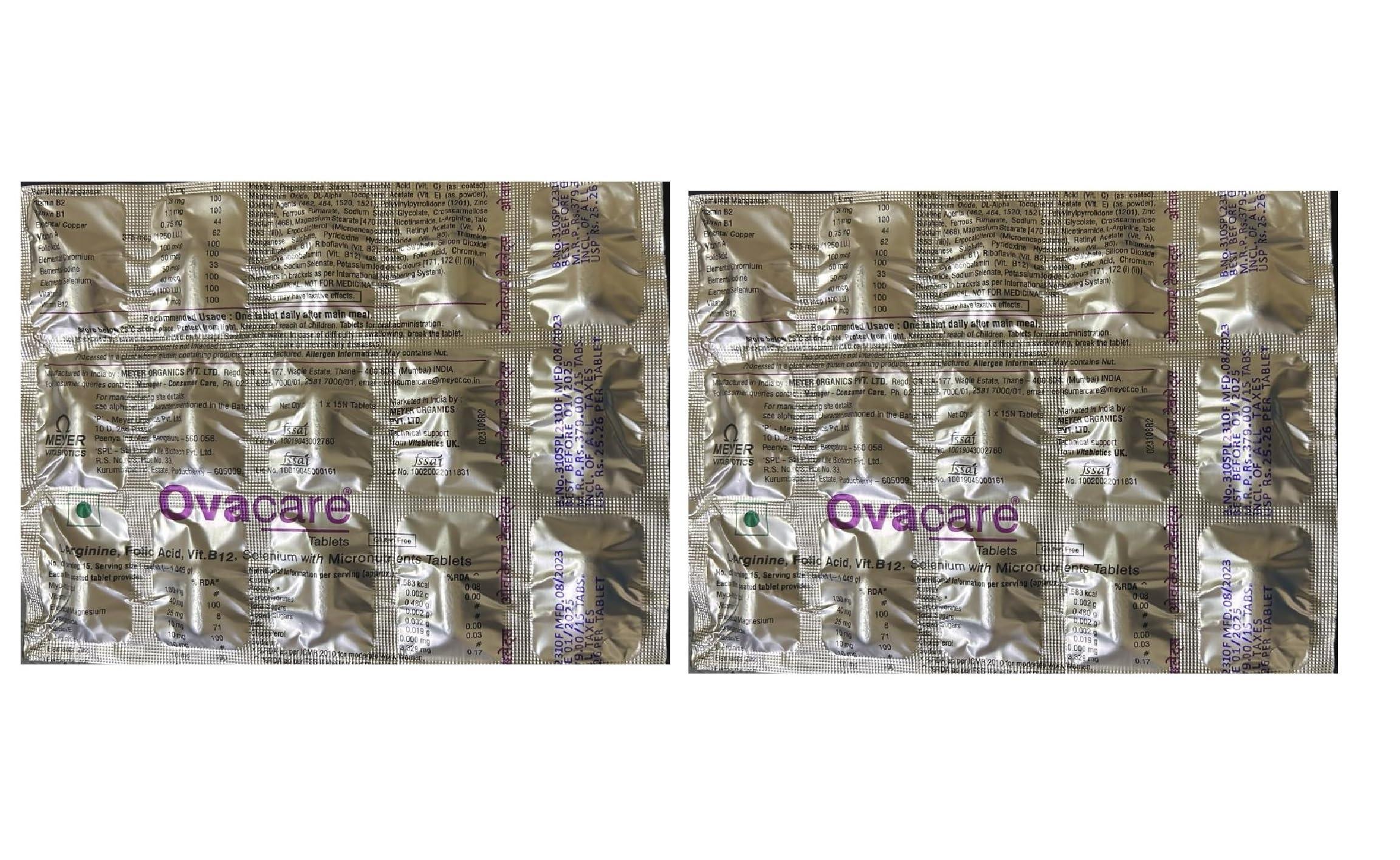 OVACARE Ovacare Tablets With L-Arginine, Selenium & Essential Micronutrients Help Improve Ovarian Function, Restore The Menstrual Cycle | 15 Tablets (Pack Of 2) (2 STRIP)