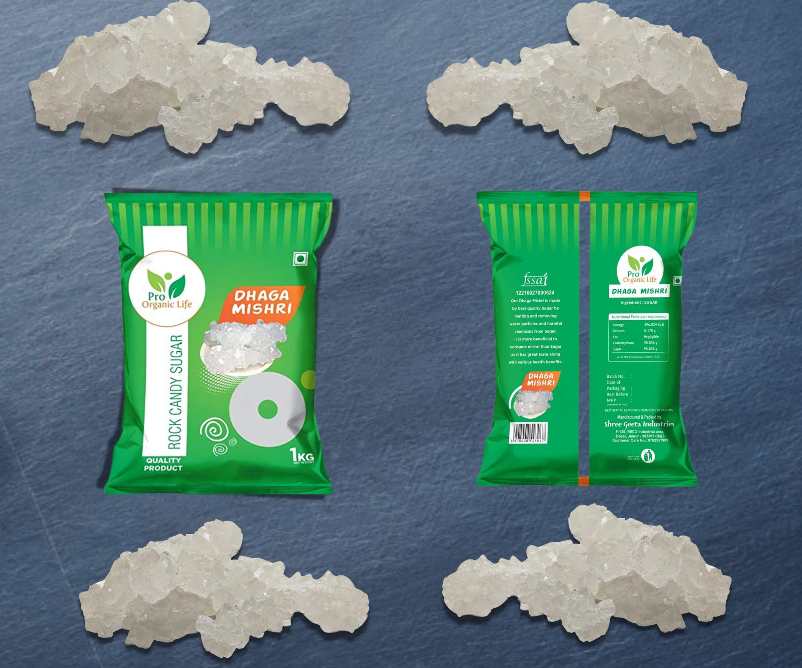 PRO ORGANIC LIFE Pro Organic Life Dhaga Mishri - 2 kG - Rock Sugar - Thread Mishri | Mishri Candy | Crystal Sugar | Rock Candy Sugar