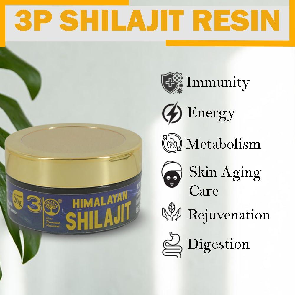 3P 3P Pure Himalayan Shilajit/Shilajeet enriched with fulvic acid and lab report - 40gm (20gm X 2packs)