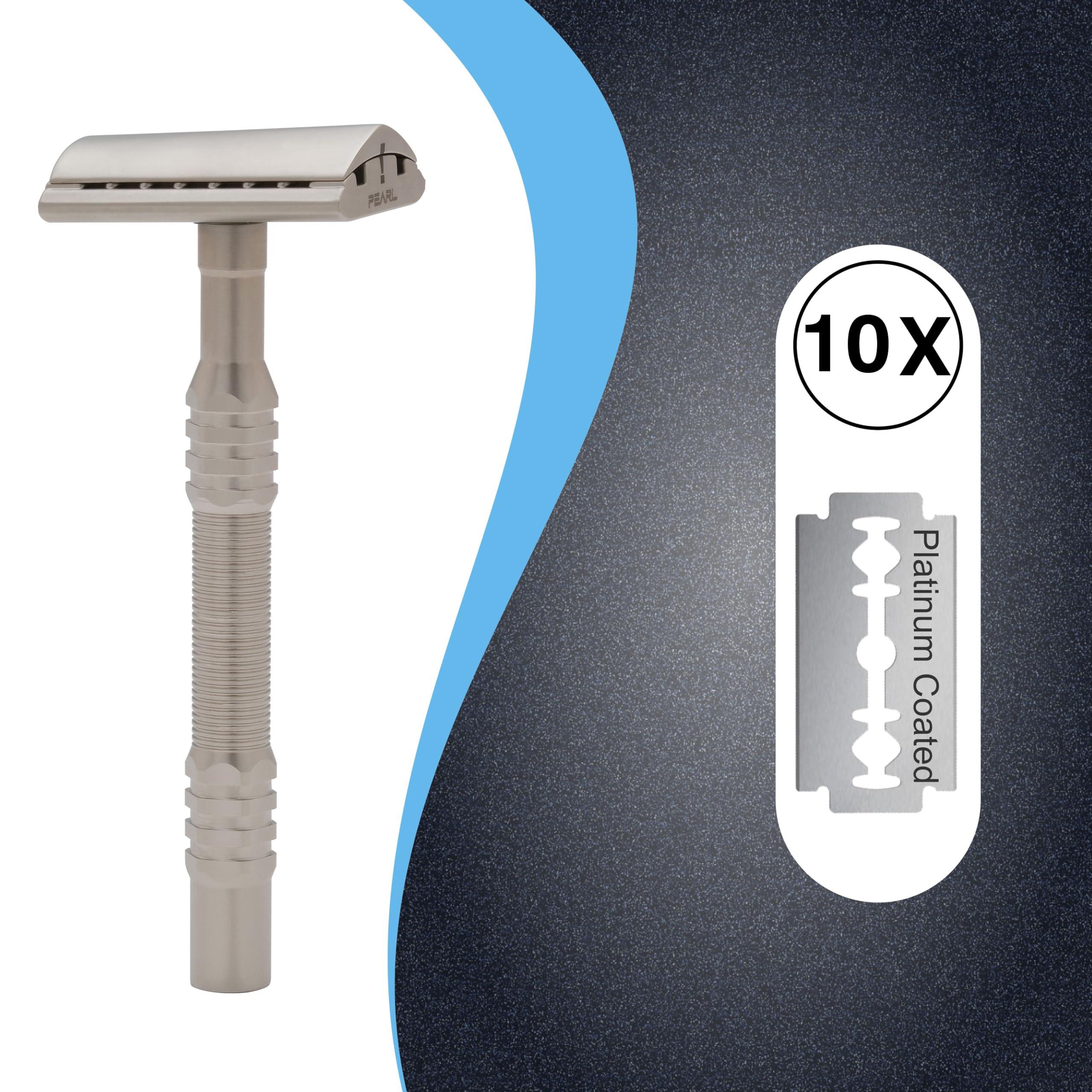 PEARL Premium Pearl Shaving Double Edge Safety Razor for Men- Semi Slant Stainless Steel | Efficient & Gentle Shave for Thick, Wiry Hair Sensitive Skin | L-65 Semi Slant DE Razor | Republic Day Deal