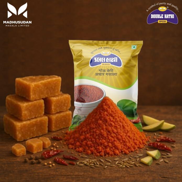 Double Hathi Double Hathi Gol Keri Homemade Masala Achar Masala Pickle Masala | Mango Pickle, Vegetarian | Delicious in Taste, No Artificial Color Or Preservatives (500 g)