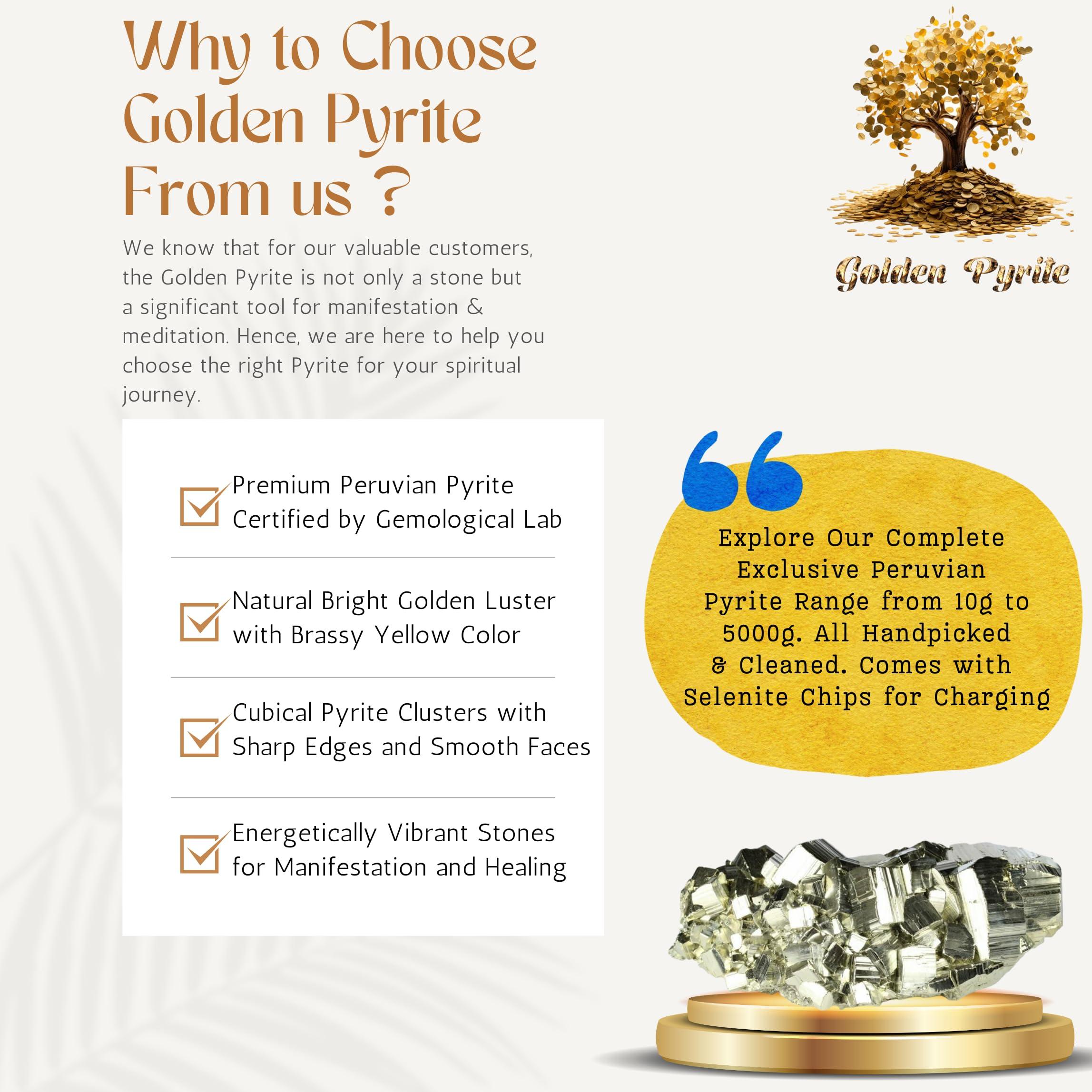 Golden Pyrite Golden Pyrite Original Cluster Stone - Natural Energised Golden Pyrite for Healing, Willpower, Money Manifestation, Vastu, and Business - Certified Original Pyrite (50 Grams Plus Approx.)