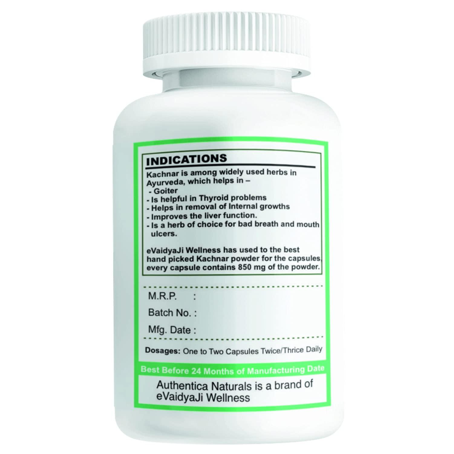 Authentica naturals Authentica naturals Kachnar Capsules | Bauhinia variegata | Reduces Thyroid Issues | Removes Mouth Ulcers & Bad Breath | Improves Liver Functioning | 850 mg (60 Vegetarian Capsules)