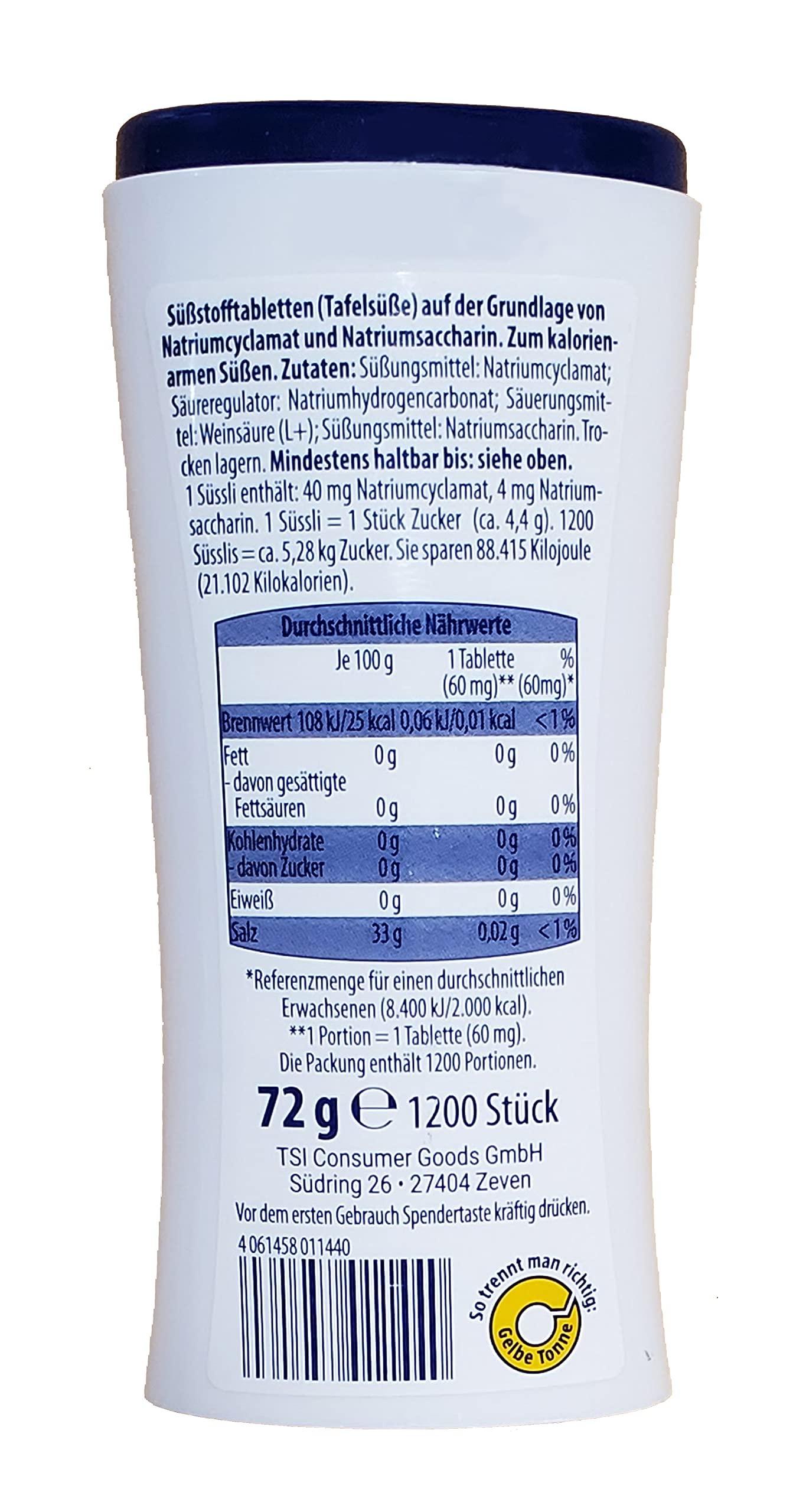 Suessli sssli suessli German Sweetener Tablets 1200pcs in Dispenser