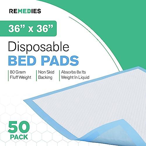 REMEDIES REMEDIES Disposable Underpads 36x36 Inches – Ultra Absorbent 85g Bulk Bed Pads for Adults, Pets, Furniture – Thick Incontinence Bedding & Furniture Protectors – 3 Grams SAP - 50 Count