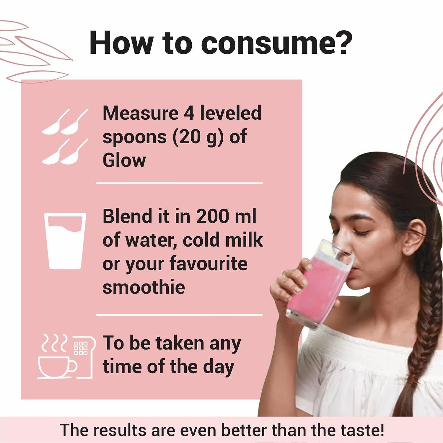 Cureveda Cureveda Collagen Builder Glow Powder for Brighter & Youthful Skin, Plant-Based Supplement with Rose Water, Veg Beauty Protein, Evening Primrose 100IU, No Added Sugar, 300gm x 2 (600 gm)