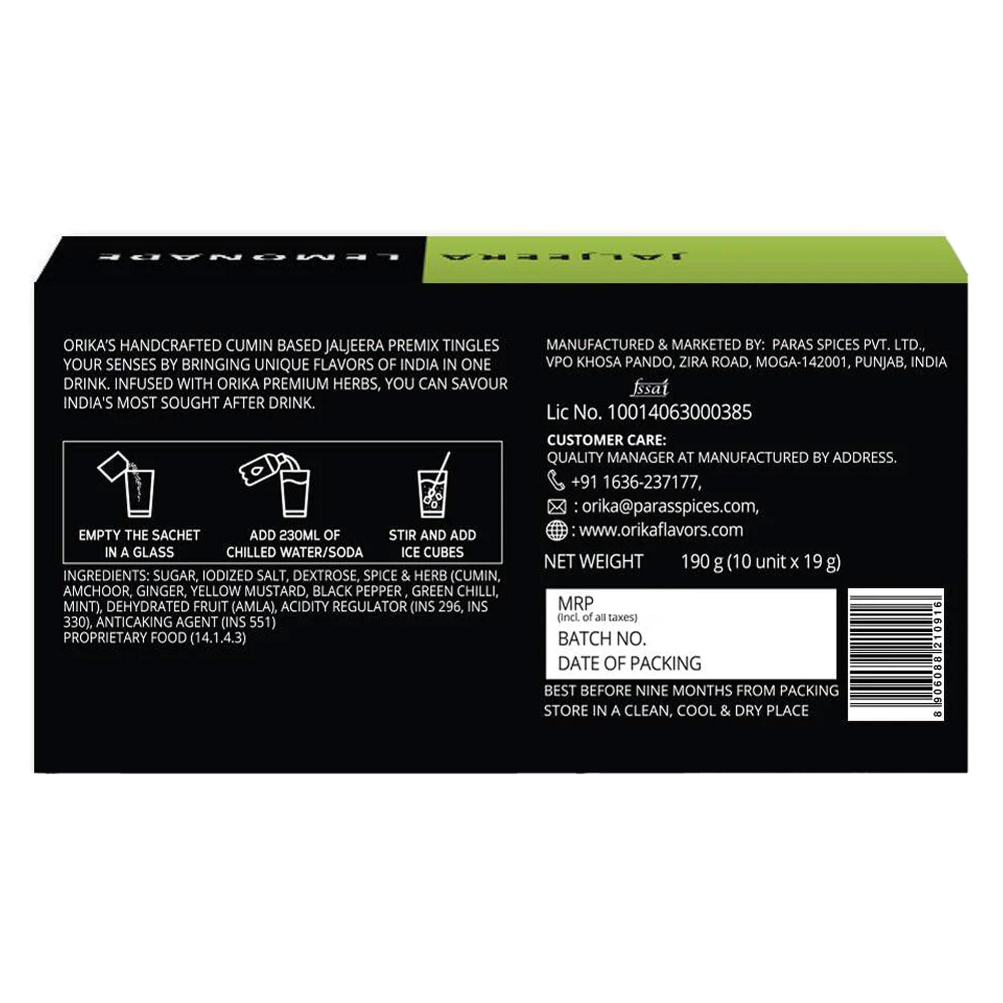 Orika Orika Jaljeera, Masala & Portuguese Lemonade Variety Pack | 60 Sachets (20 Sachets Each Flavour) 1.14kg | Infused with Premium Herbs | Handcrafted Instant Drink Premix | Refreshing Summer Drink