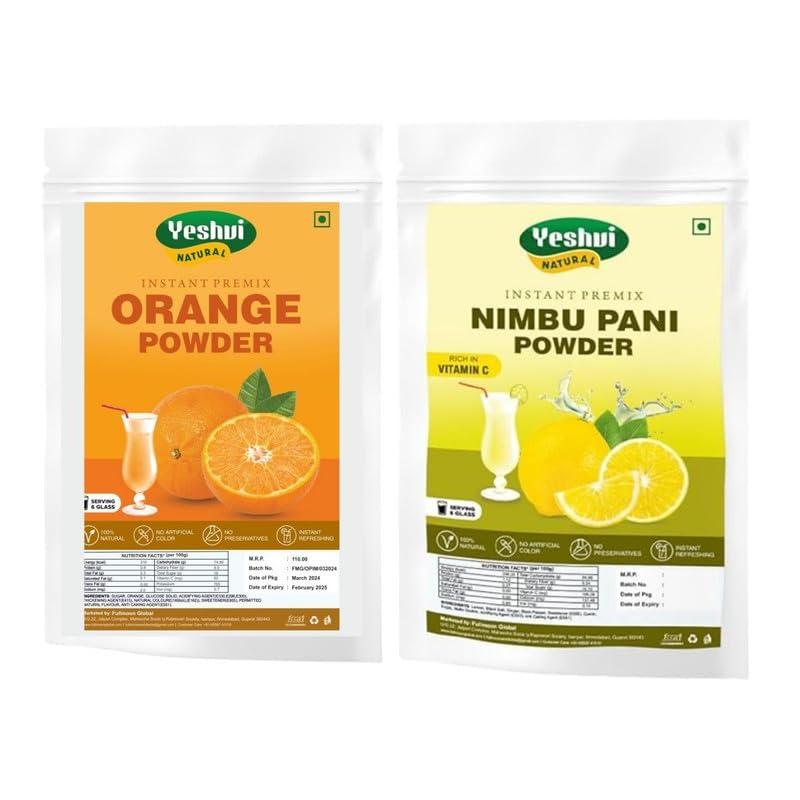 YESHVI NATURAL Yeshvi NATURAL Orange & Nimbu Pani Powder, Instant Drink Mix, Lemon Sharbat & Orange juice, Juice Drink Powder Any Time drink Of The Day, 200g