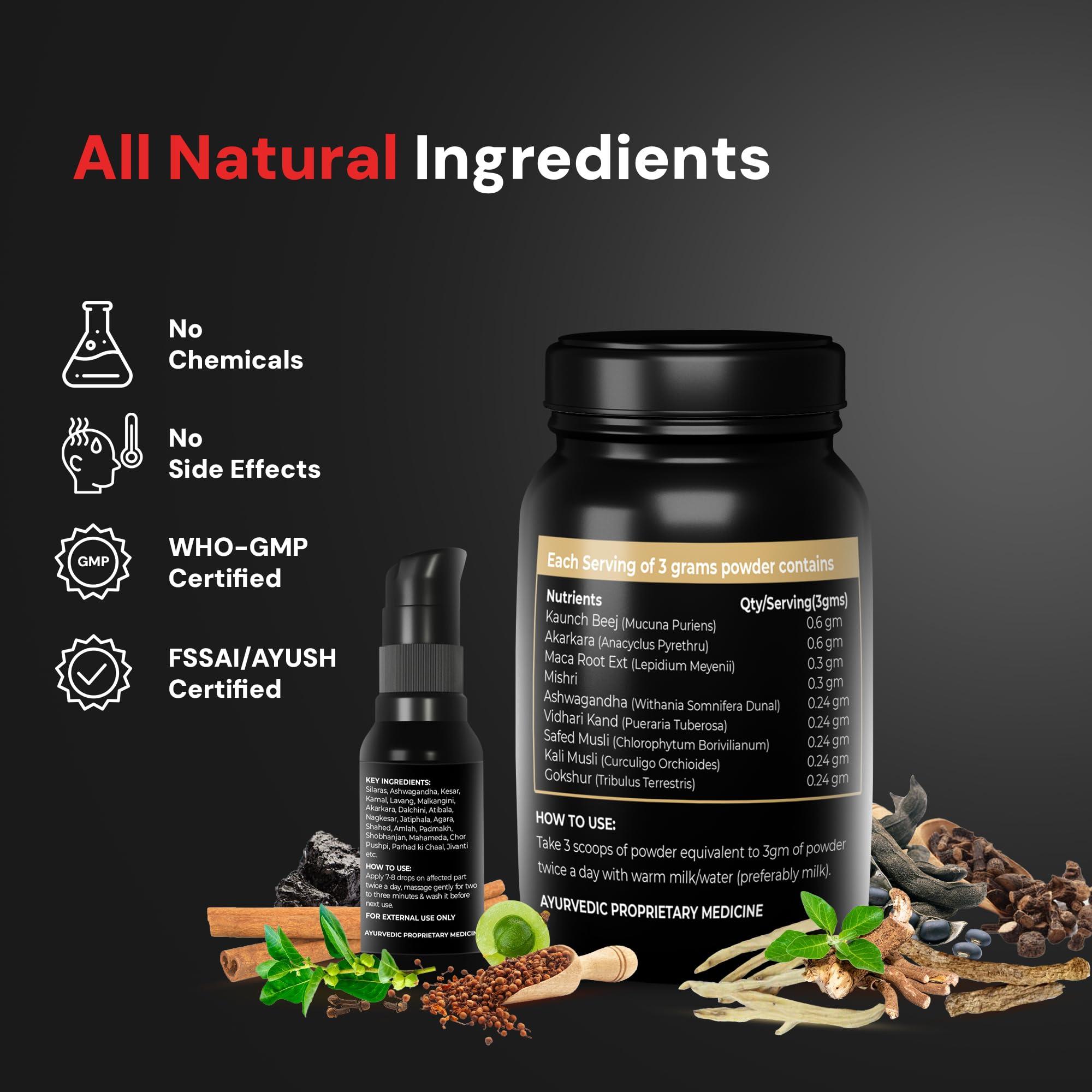 I-RED I-RED Ayamveda By Dr.Ajayita\'s - Combo | Massage Oil And Powder | Men Strength And Stamina (1 Month)