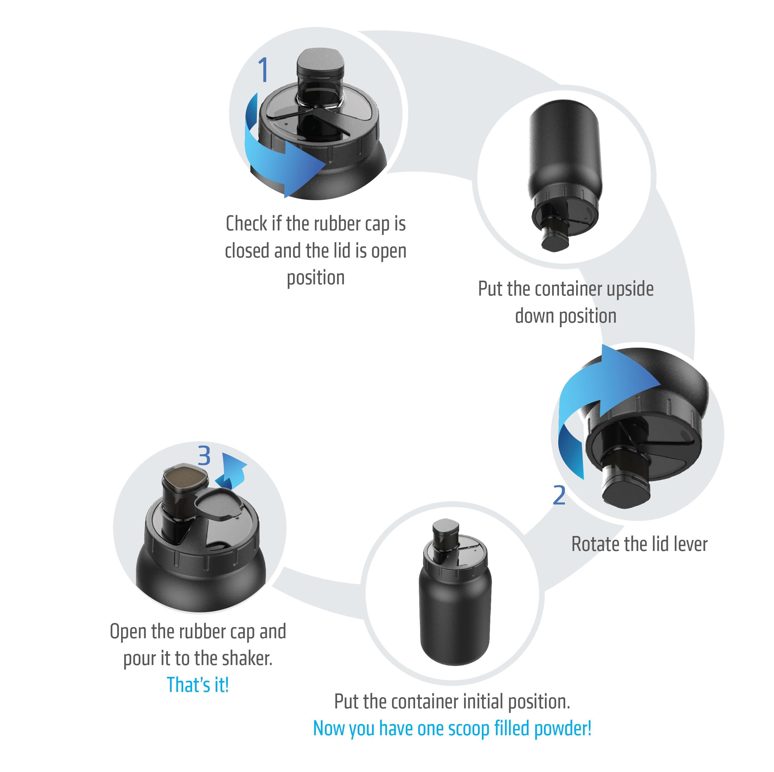 MyLidO MYLIDO Protein Dispenser Scoop Powder Dispense Supplement Funnel Universal Size Fits All Brands, Pre and Post Workout BPA Free Hands Clean Attachment Container Lid MyLid-O