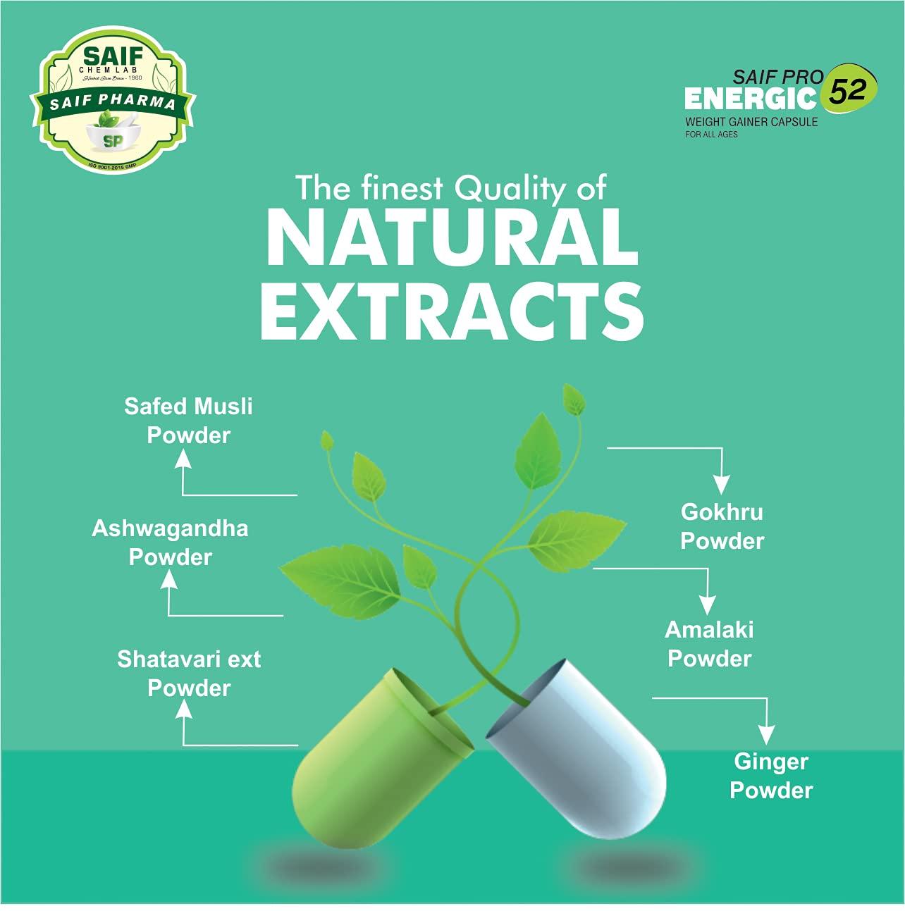 PLEASURE HUNT PLEASURE HUNT Saif Pro Energic 52 Herbal Weight Gainer Capsule For Fast Weight & Muscle Gain, Daily Muscle Building, Supplement For Muscle Growth, Stamina & Strength, For Men & Women - 60 Cap