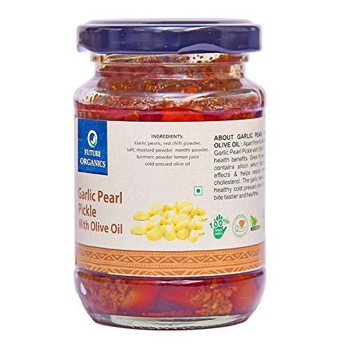 FUTURE ORGANICS –Eat Oragnic! Be Organic!! Future Organics Andhra Garlic Pearl with Olive Oil Pickle - 160 Grams | 100% Fresh Achar with Homemade Taste & Pure Natural Healthy Ingredients