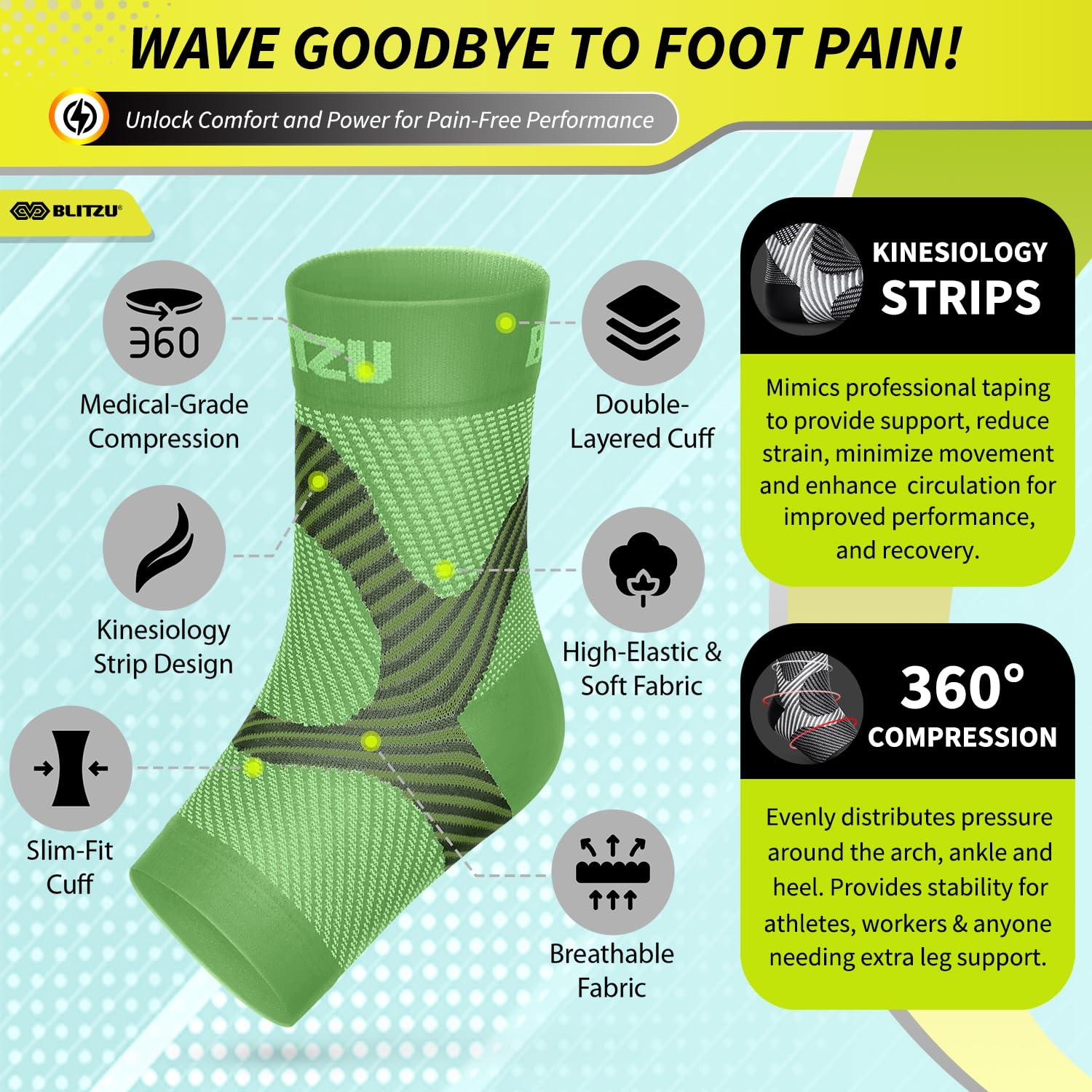 BLITZU Plantar Fasciitis Sock Leg & Foot Supports Planters Faciatias Heel Support Compression Foot Sleeves Toeless Compression Socks Swollen Ankles and Feet Treatment Nano Socks for Women Green S-M